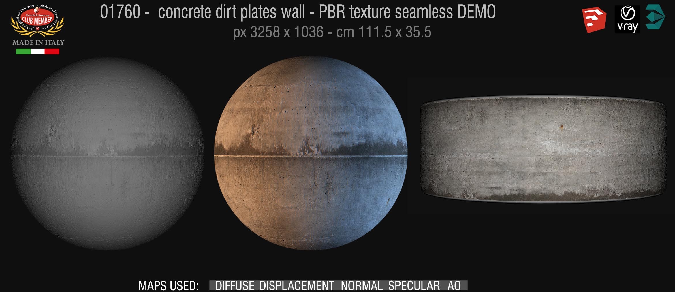 01760 Concrete dirt plates wall PBR texture seamless DEMO