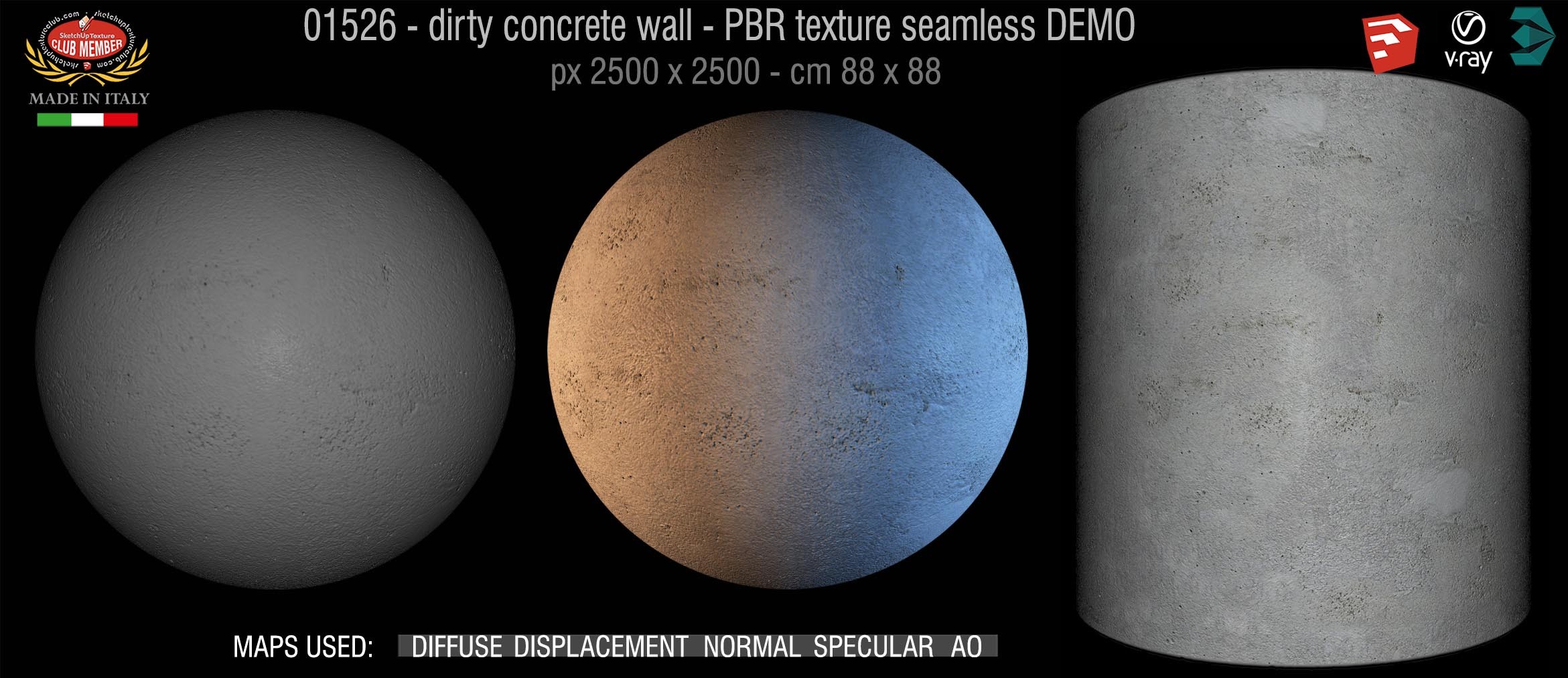 01526 Concrete bare dirty wall PBR texture seamless DEMO