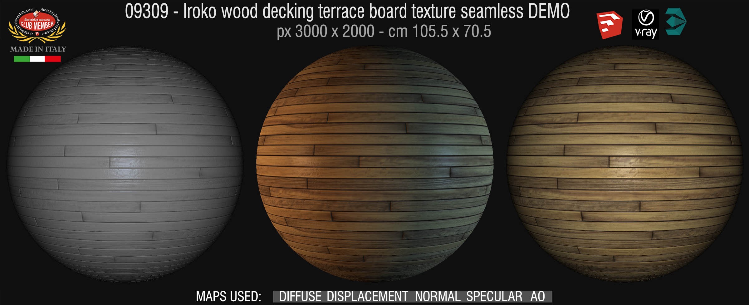 09309 HR  Iroko wood decking terrace board texture seamless + maps DEMO
