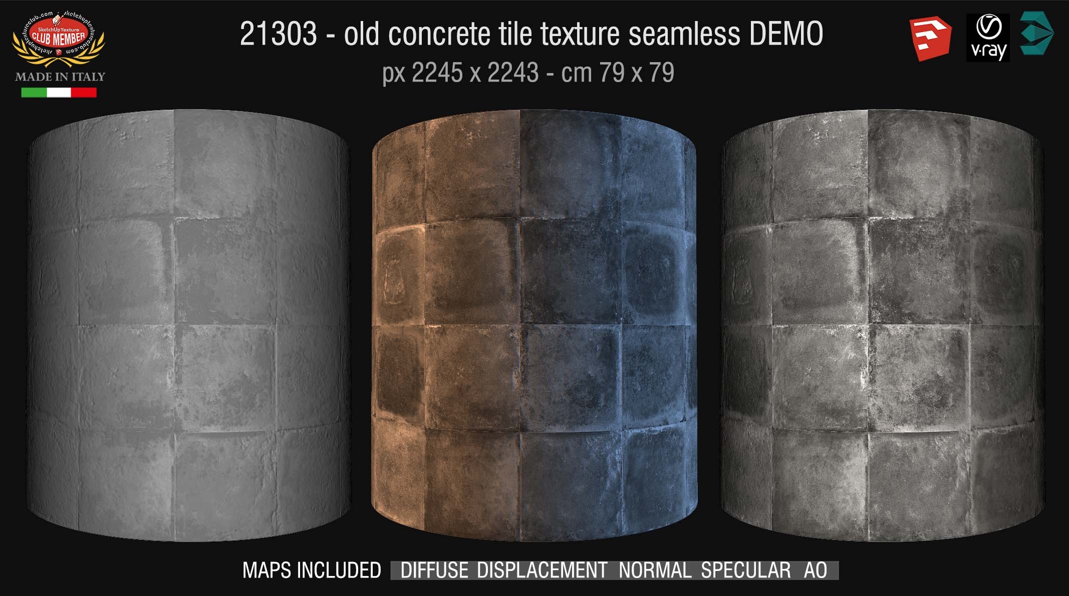 21303 CLICK TO ENLARGE Old concrete tiles texture + maps demo