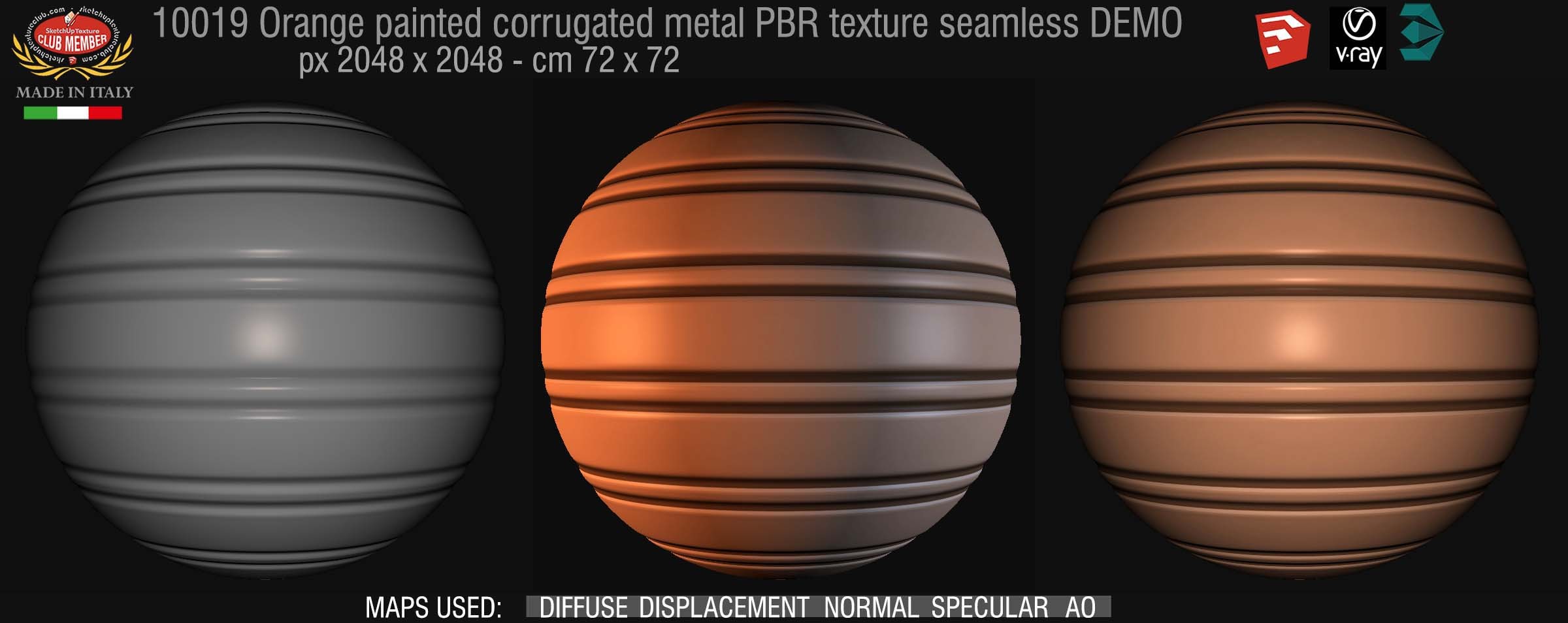 10019 Orange painted corrugated metal PBR texture seamless DEMO