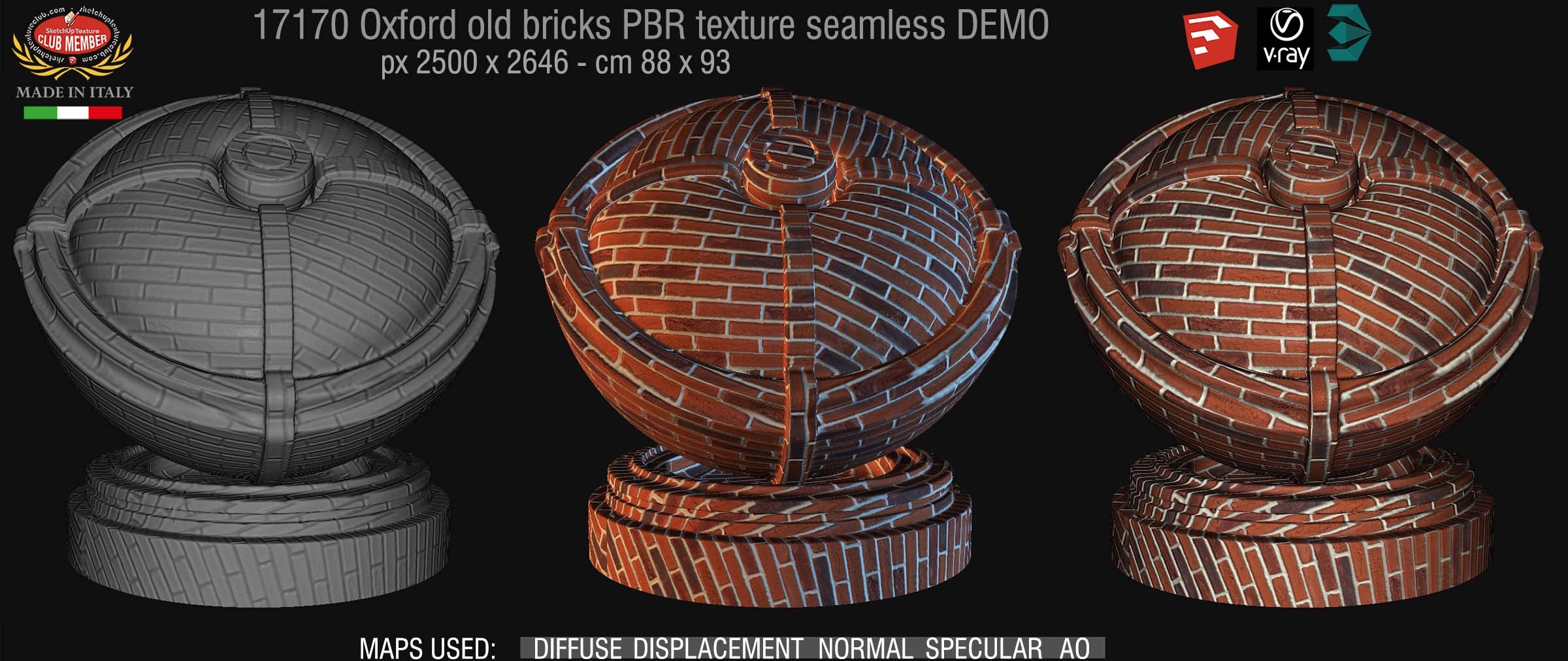17170 Oxford old bricks PBR texture seamless DEMO