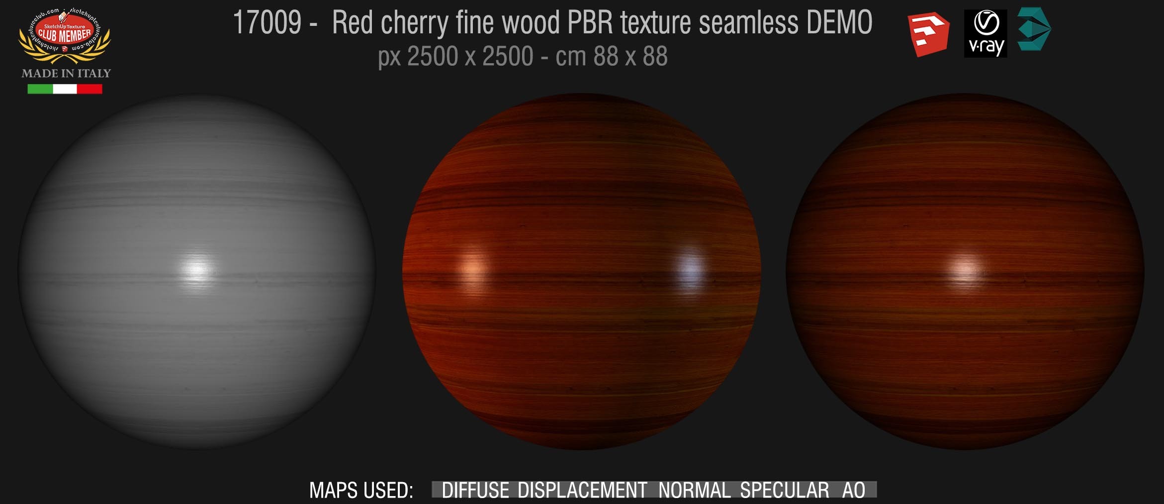 17009 Red cherry fine wood PBR texture seamless DEMO