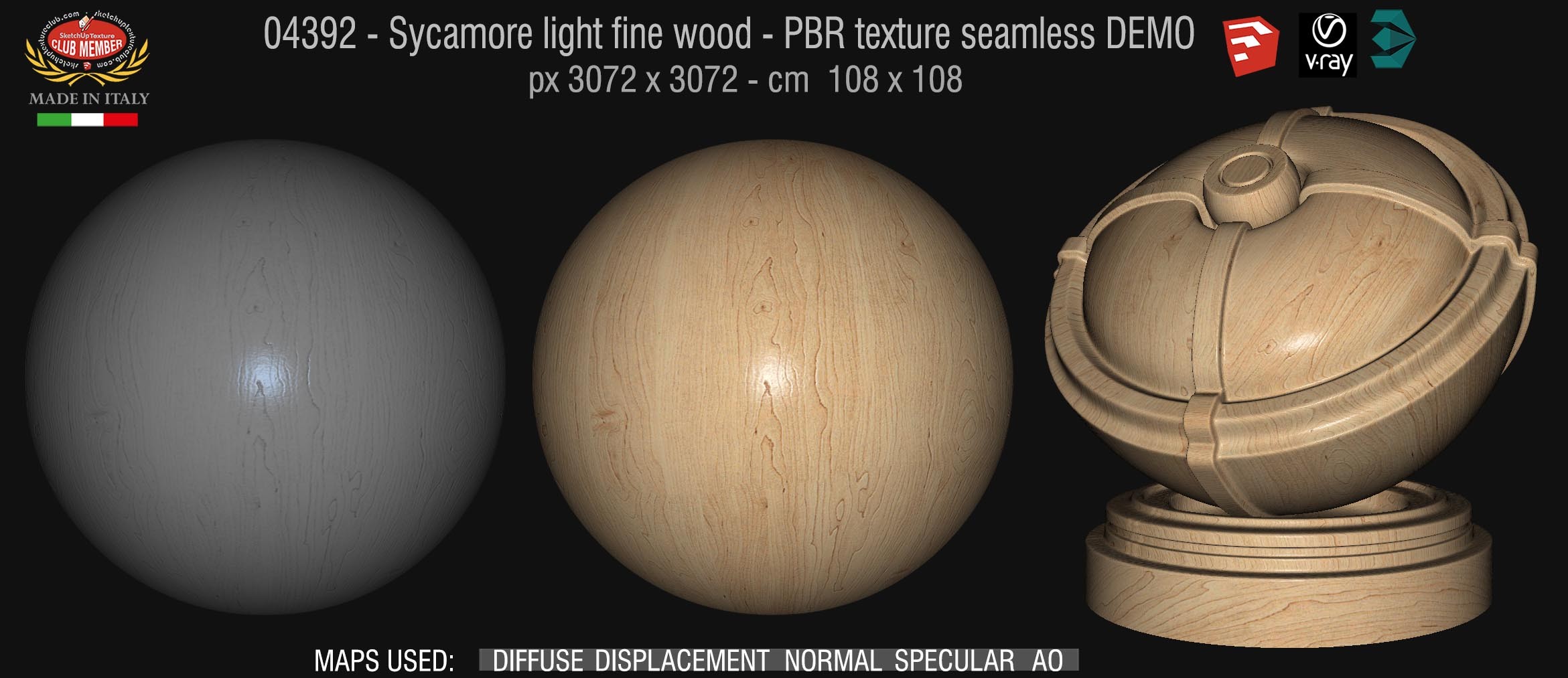 04392 Sycamore light fine wood - PBR texture seamless DEMO