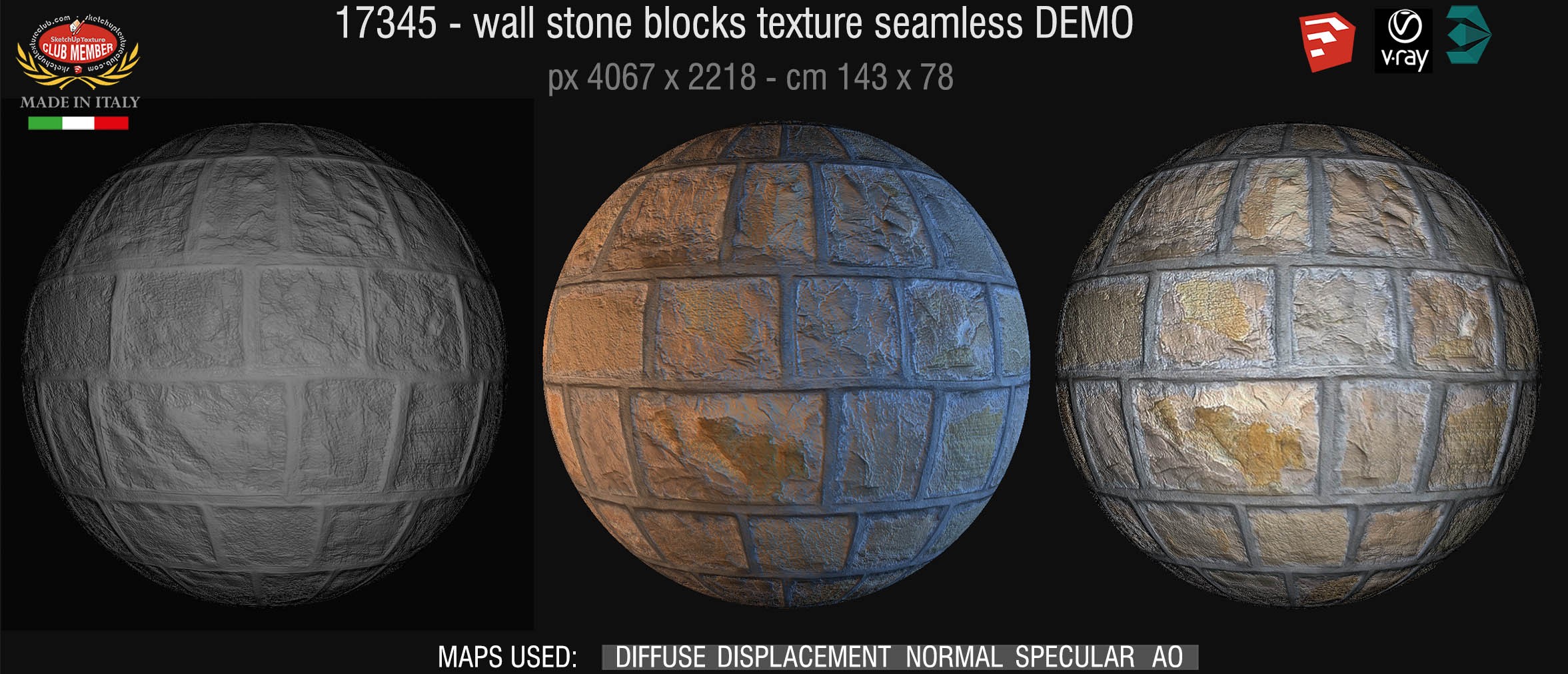 17345 Wall stone with regular blocks texture + maps DEMO