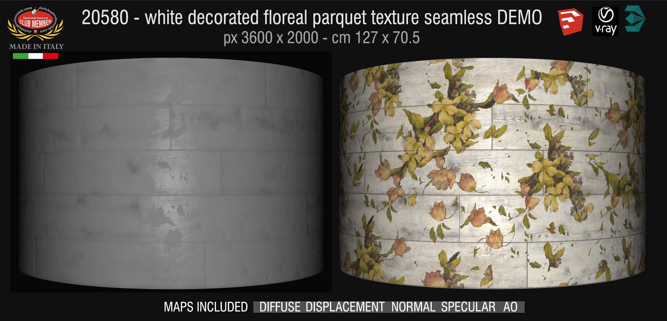 20580 - HR White decorated floreal parquet texture + maps DEMO