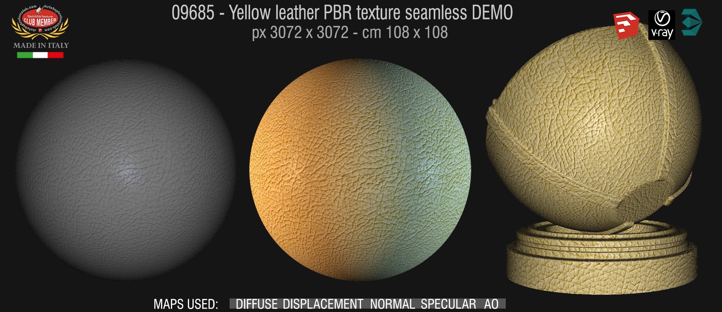 09685 Yellow leather PBR texture seamless DEMO