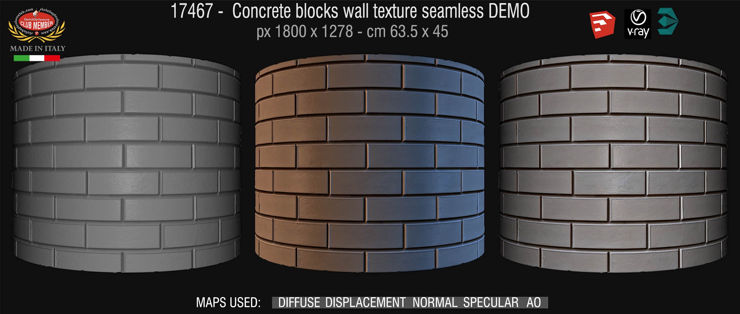 17467  Concrete blocks wall texture seamless + maps DEMO