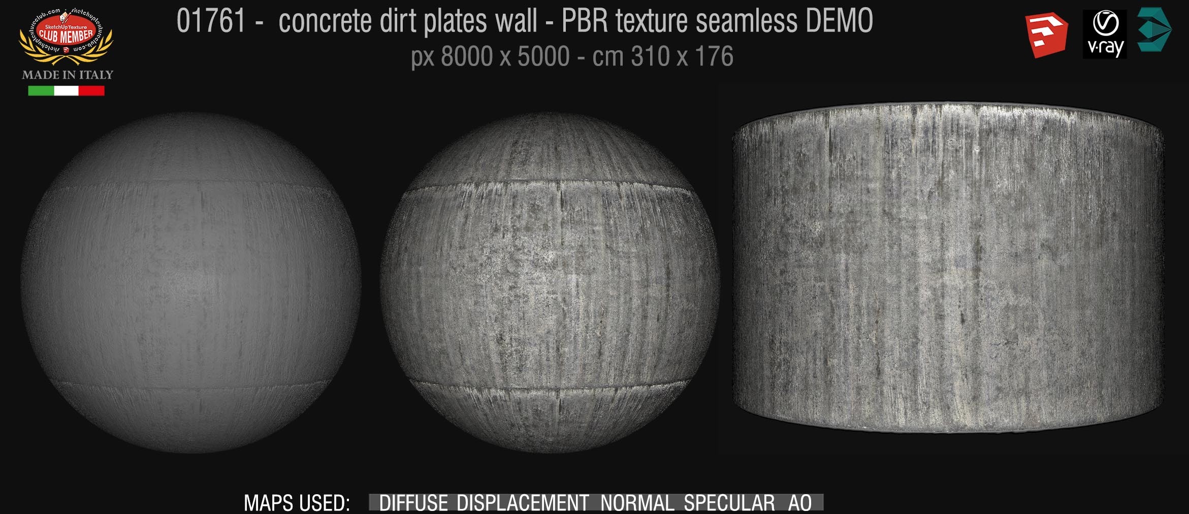 01761 Concrete dirt plates wall PBR texture seamless DEMO
