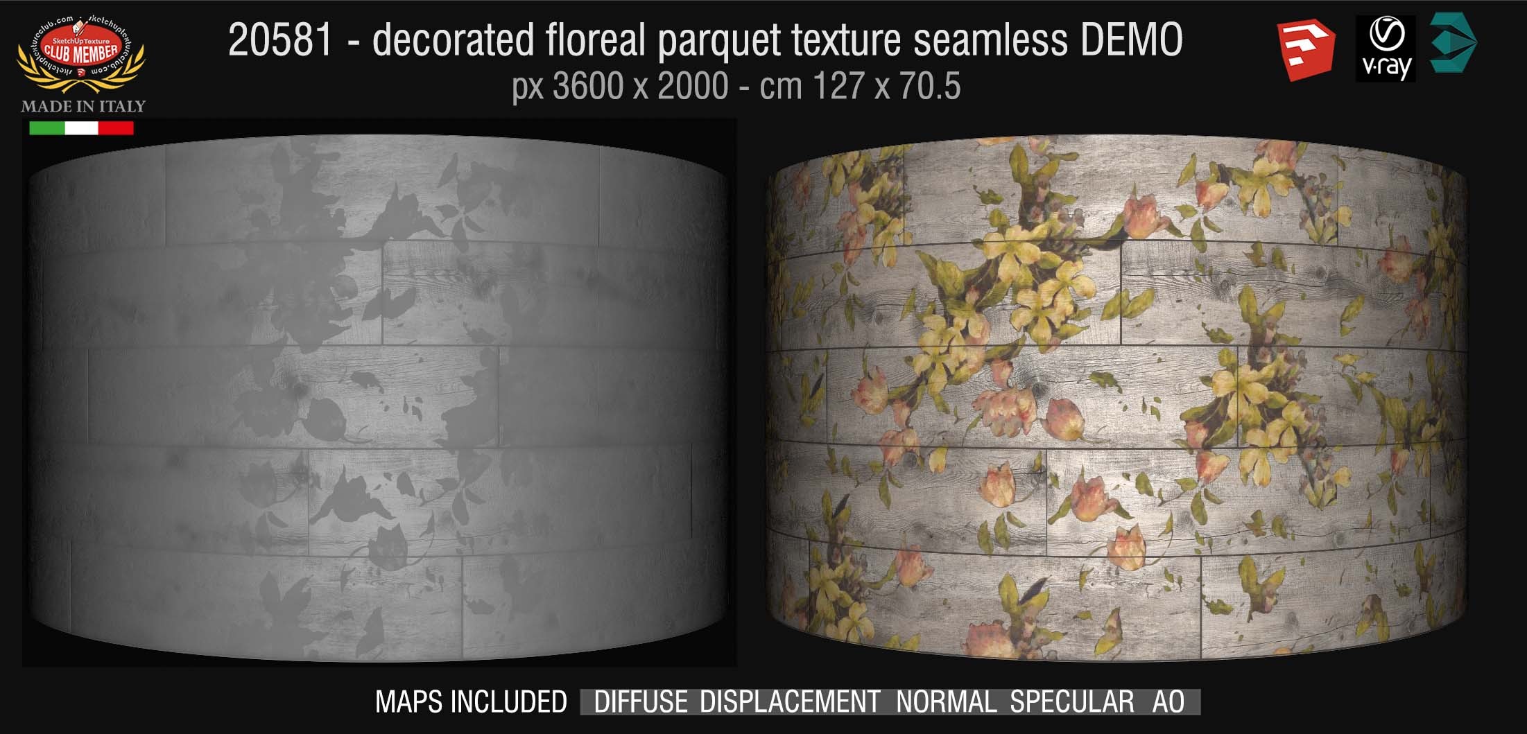 20581 HR Decorated floral parquet texture + maps DEMO