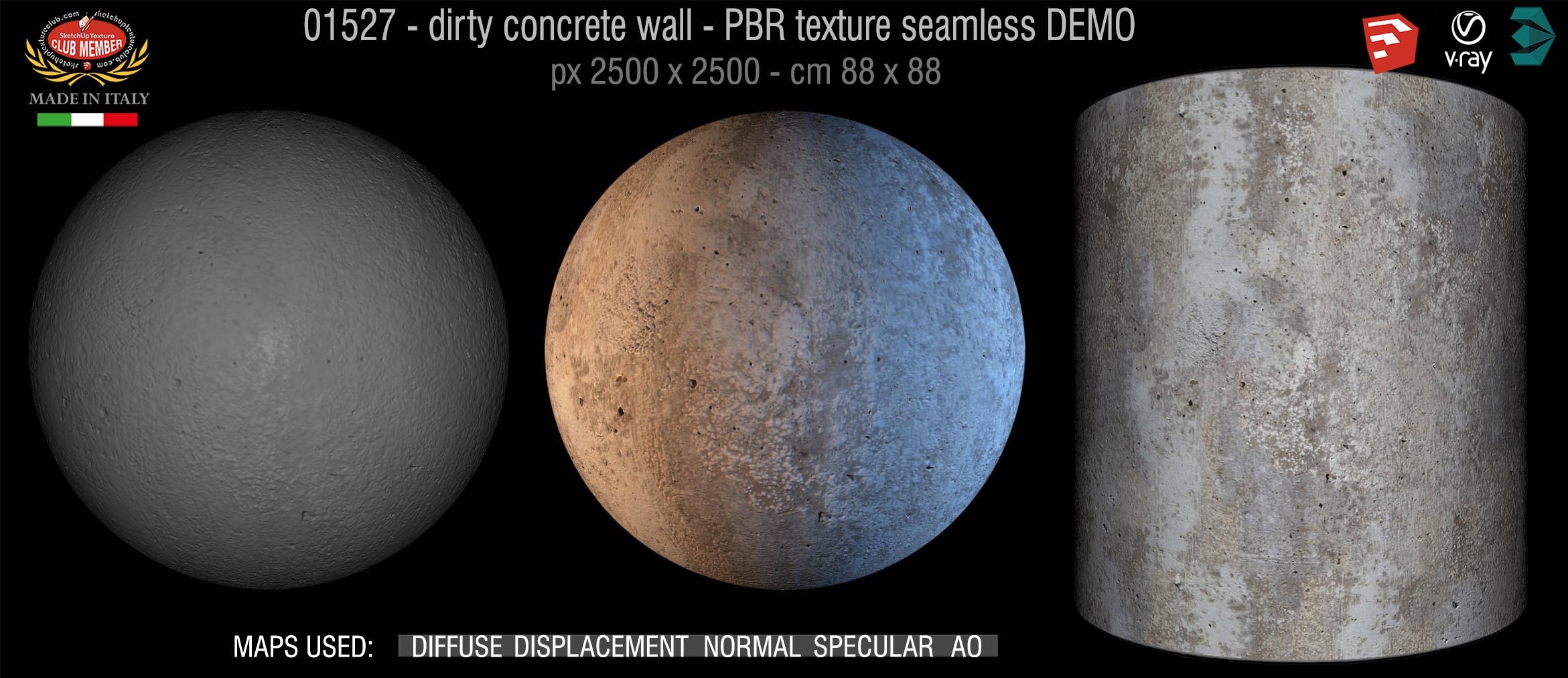01527 Concrete bare dirty wall PBR texture seamless DEMO