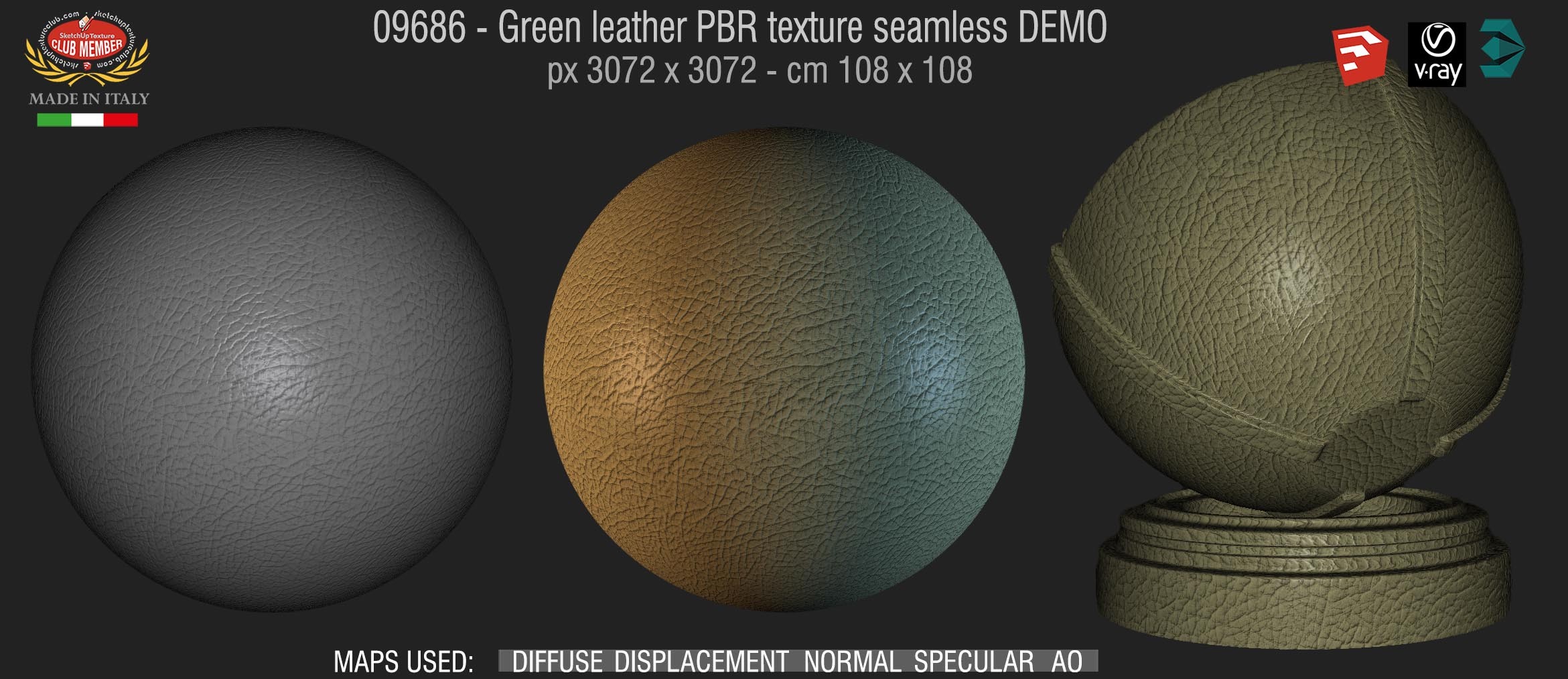 9686 Green leather PBR texture seamless DEMO