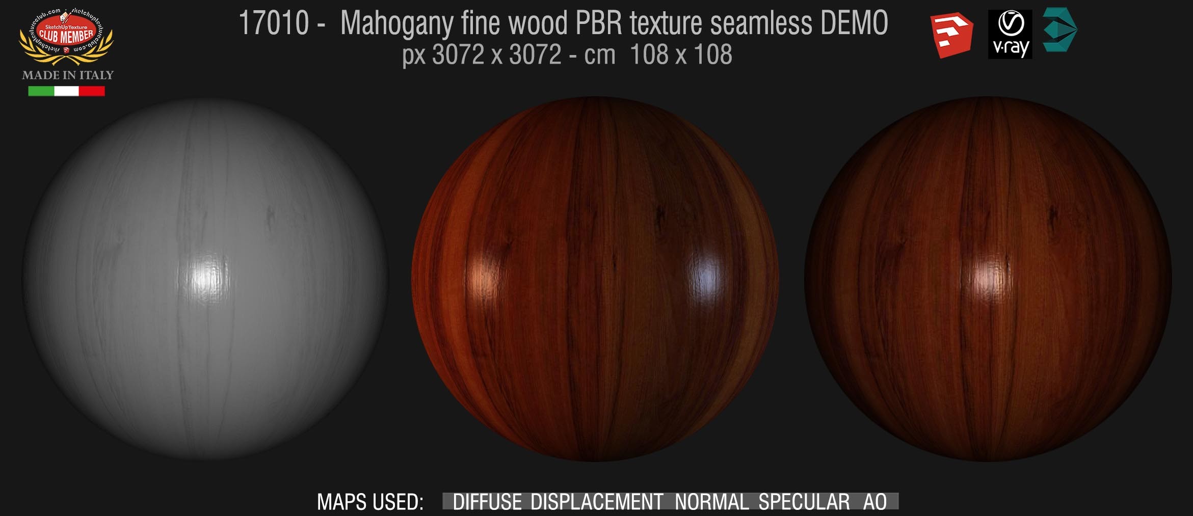 17010 Mahogany fine wood PBR texture seamless DEMO