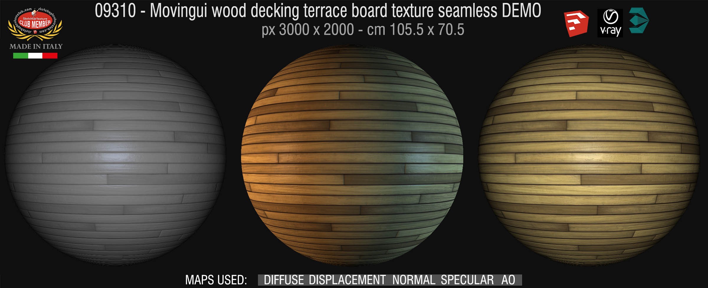 09310 HR Movingui wood decking terrace board texture seamless + maps DEMO