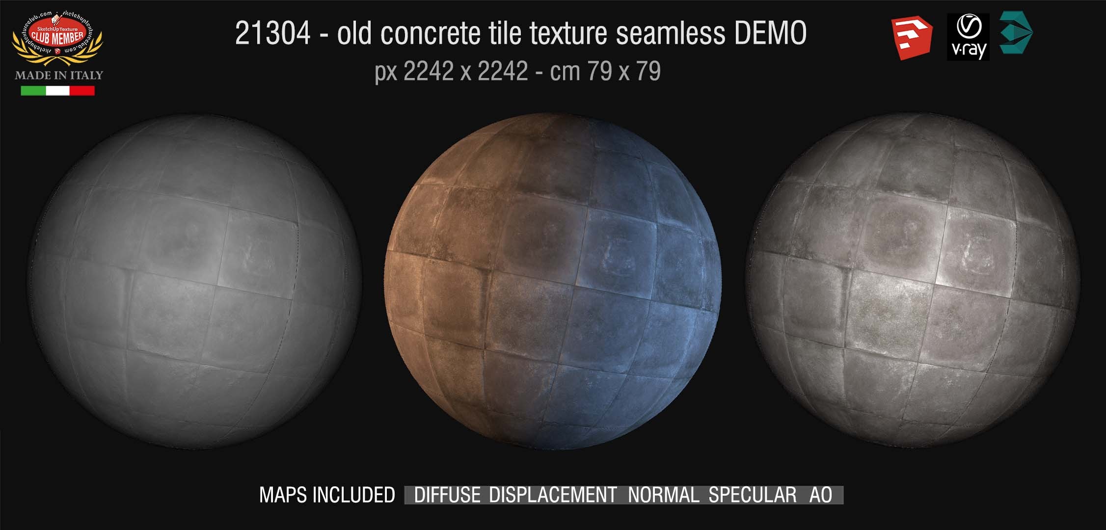 21304 CLICK TO ENLARGE Old concrete tile texture + maps DEMO
