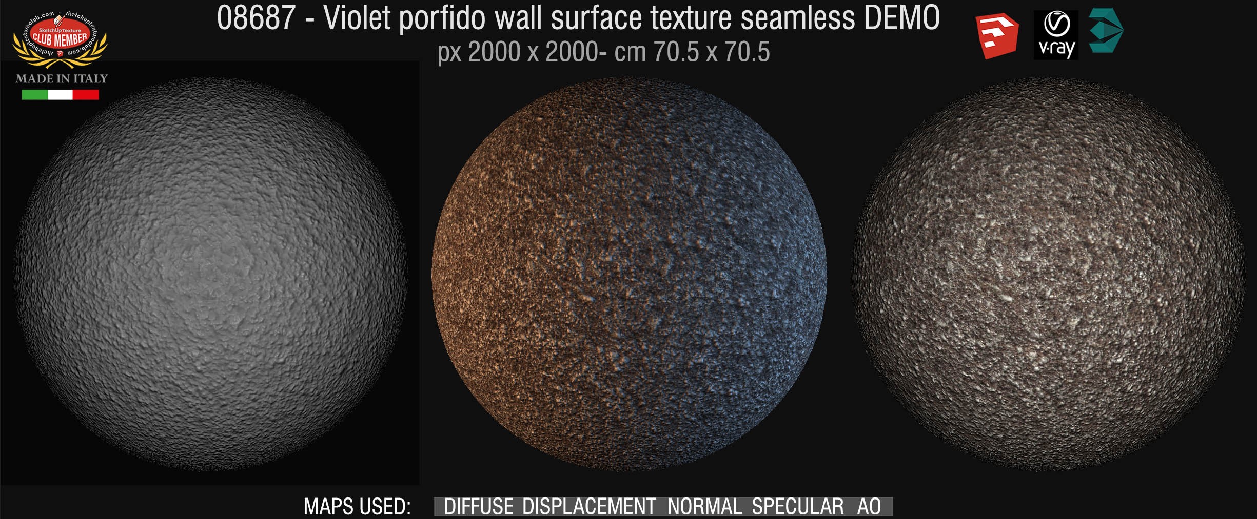 08687 Violet porfido wall surface texture seamless + maps DEMO
