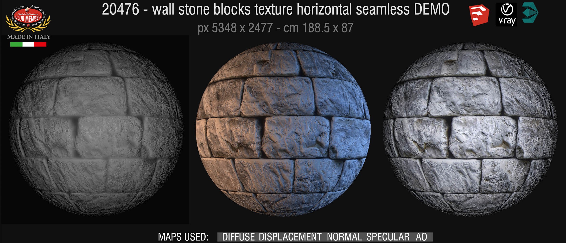 20476 HR Wall stone blocks texture + maps DEMO