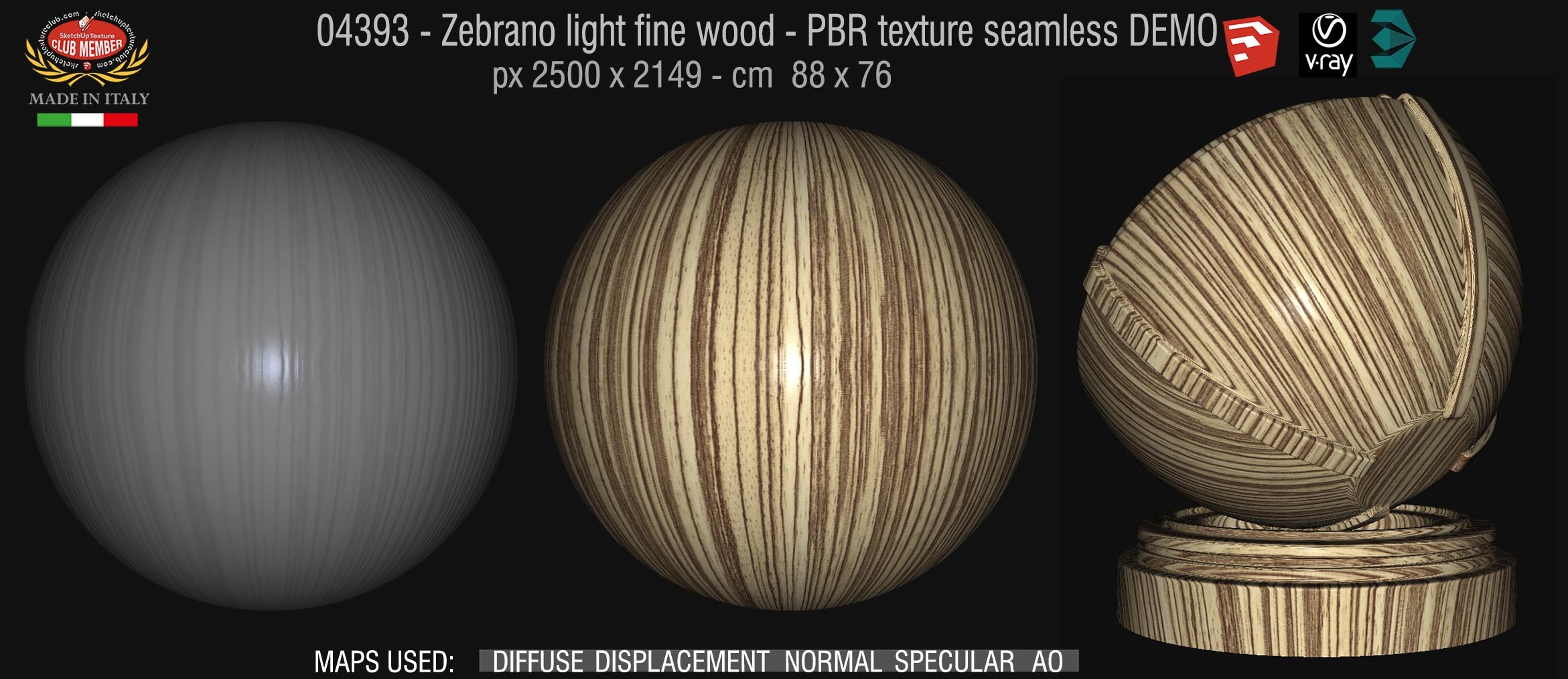 04393 Zebrano light fine wood - PBR texture seamless DEMO