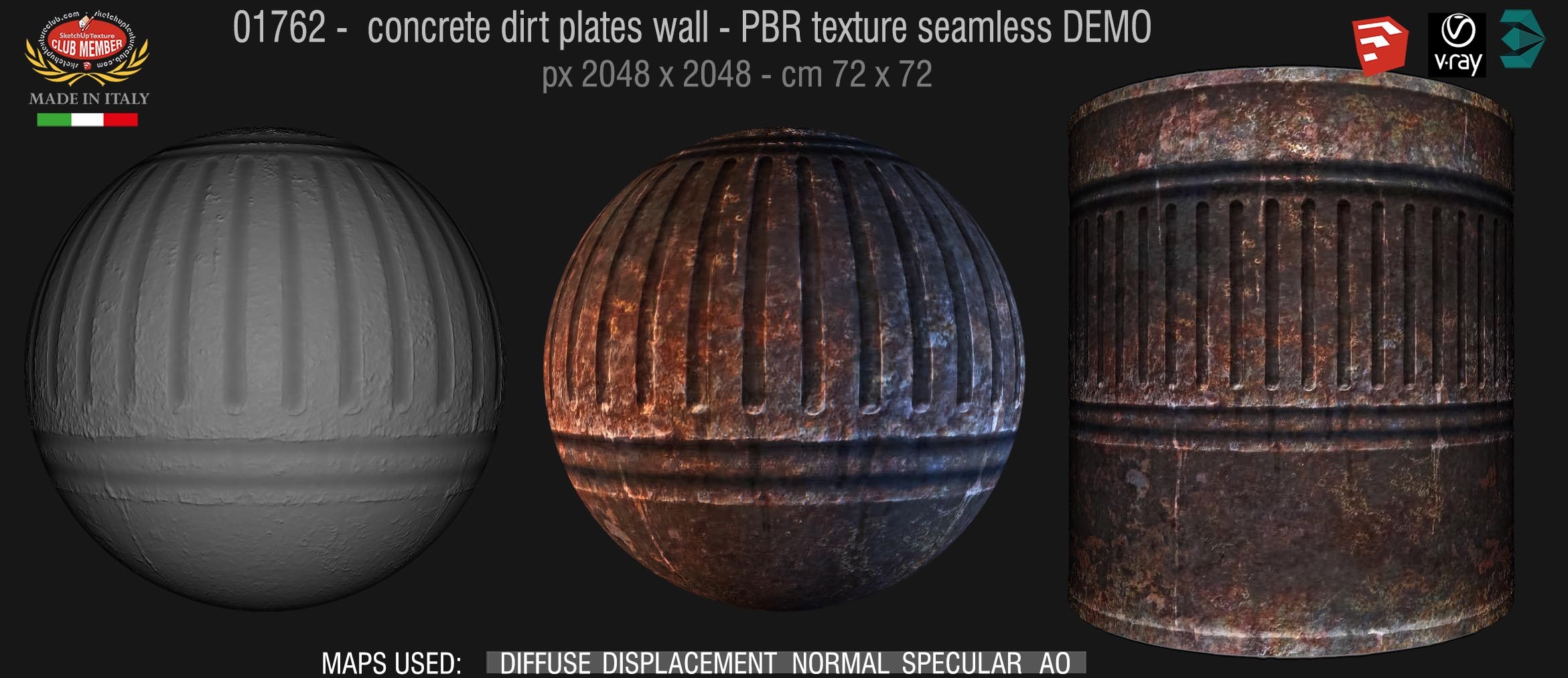 01762 Concrete dirt plates wall PBR texture seamless DEMO