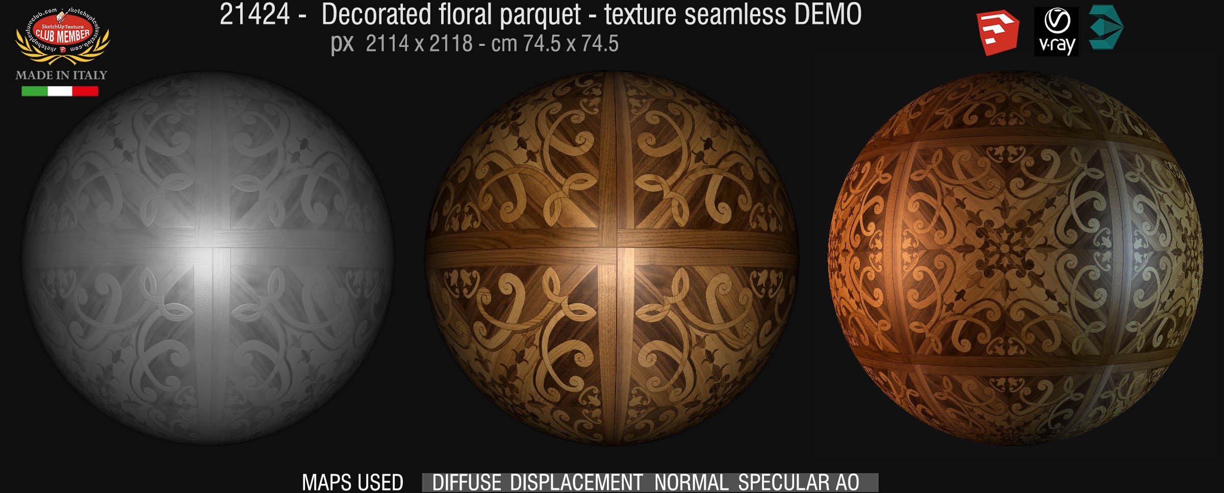 21424 decorated floral parquet texture seamless + maps DEMO
