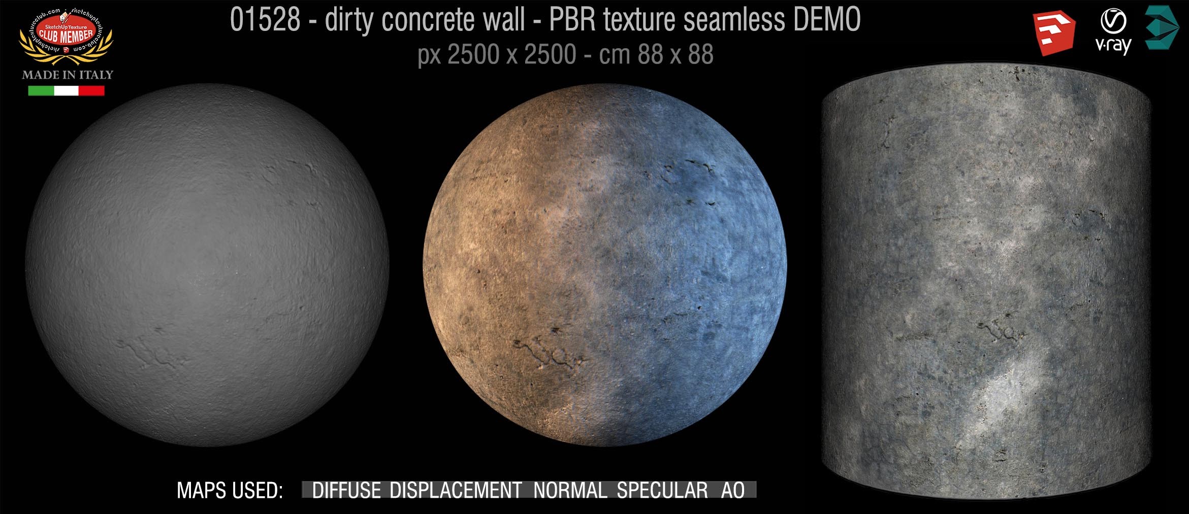 01528 Concrete bare dirty wall PBR texture seamless DEMO