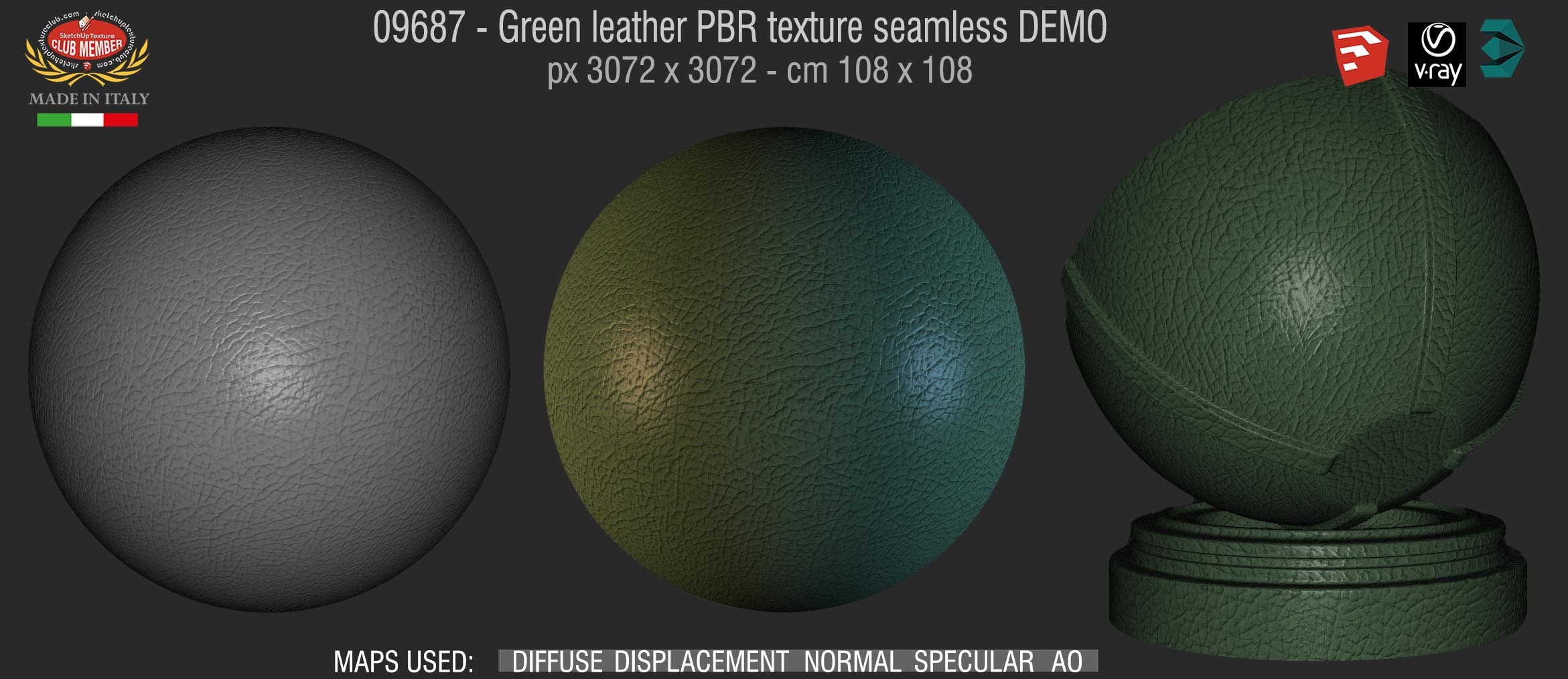 09687 Green leather PBR texture seamless DEMO