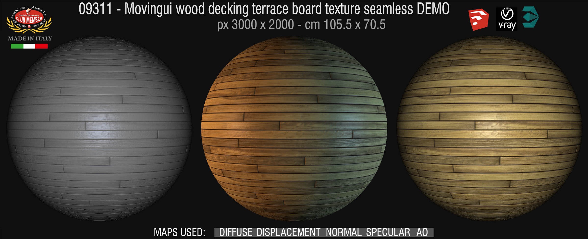 09311 HR Movingui wood decking terrace board texture seamless + maps DEMO