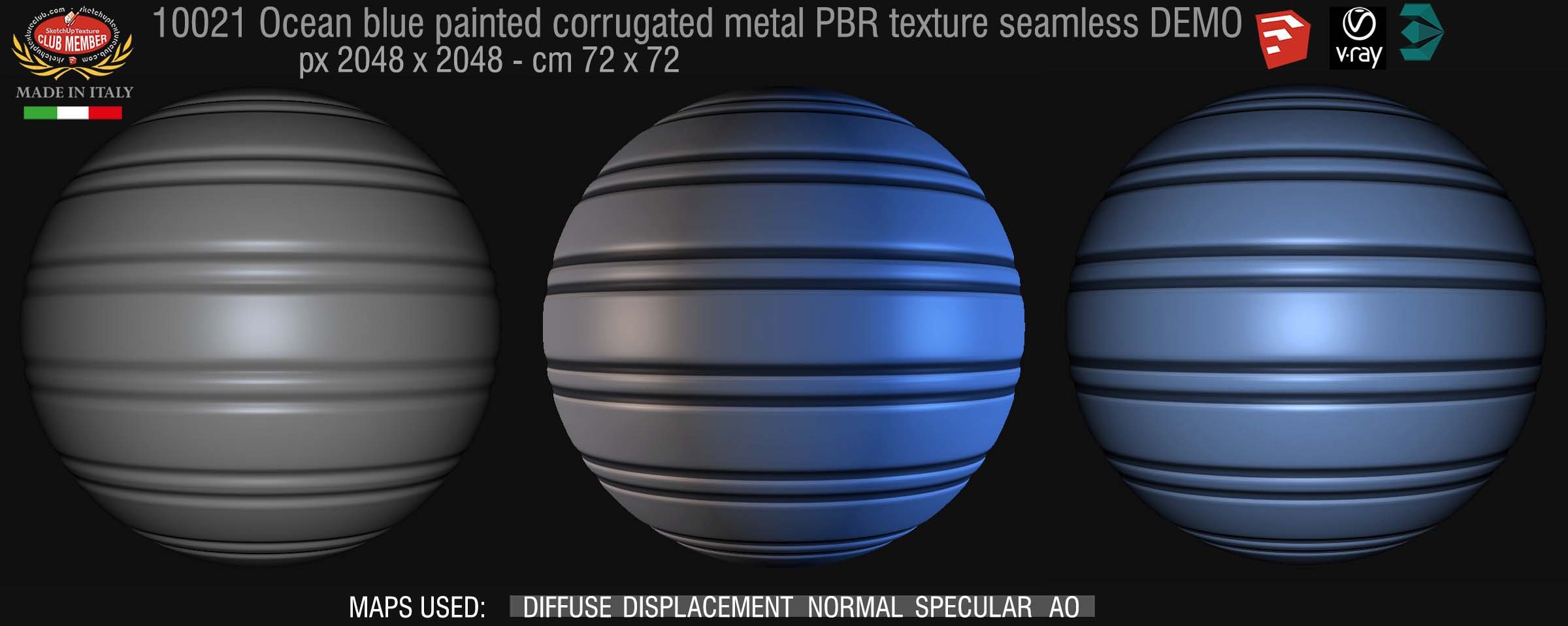 10021 Ocean blue painted corrugated metal PBR texture seamless DEMO