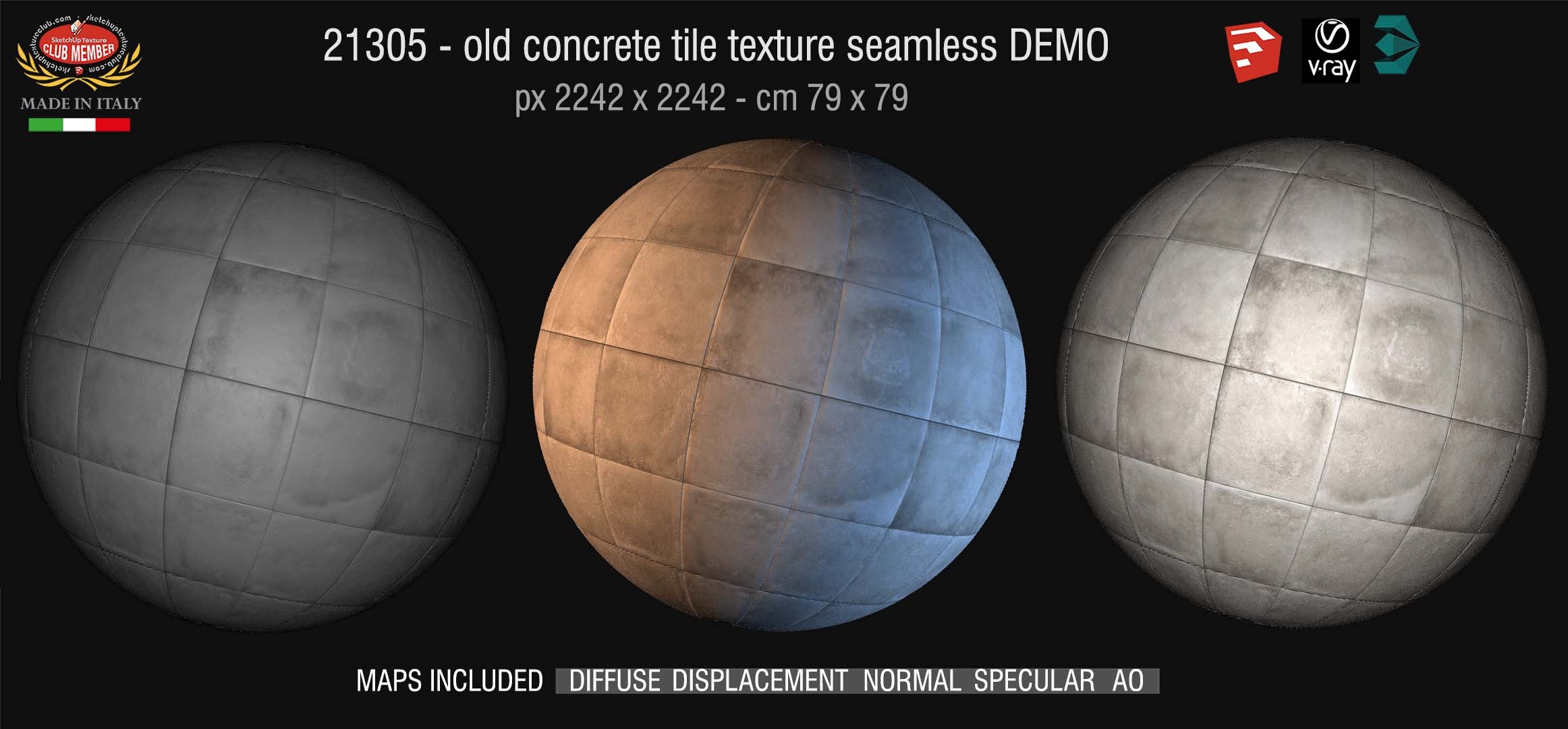 21305 Old concrete tile texture + maps DEMO