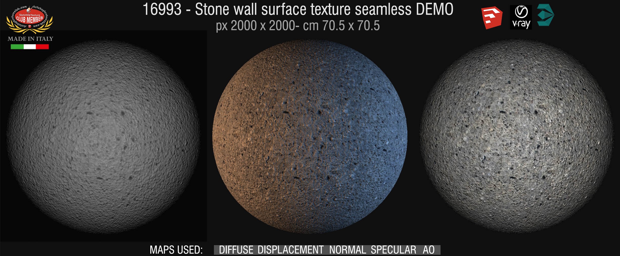 16993 Stone wall surface texture seamless + maps DEMO