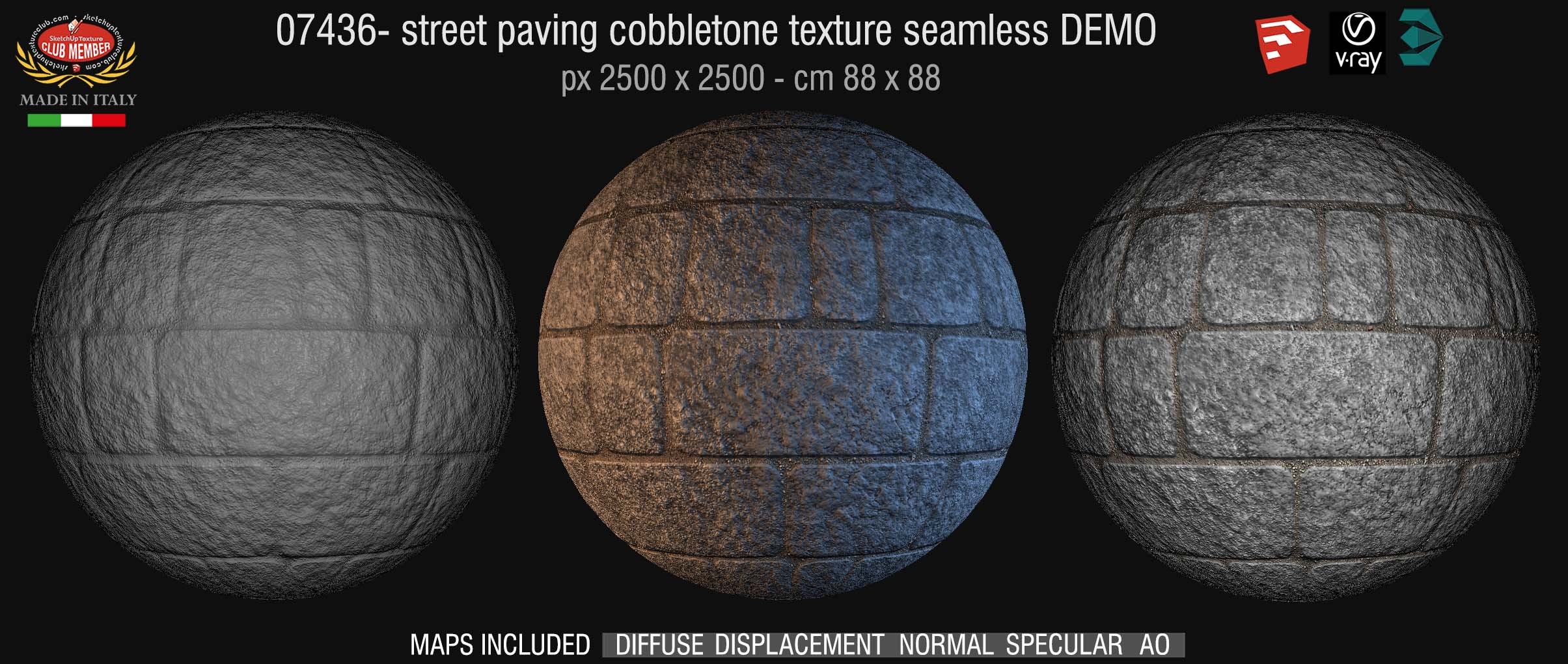 07436 HR Street paving cobblestone texture seamless + maps DEMO