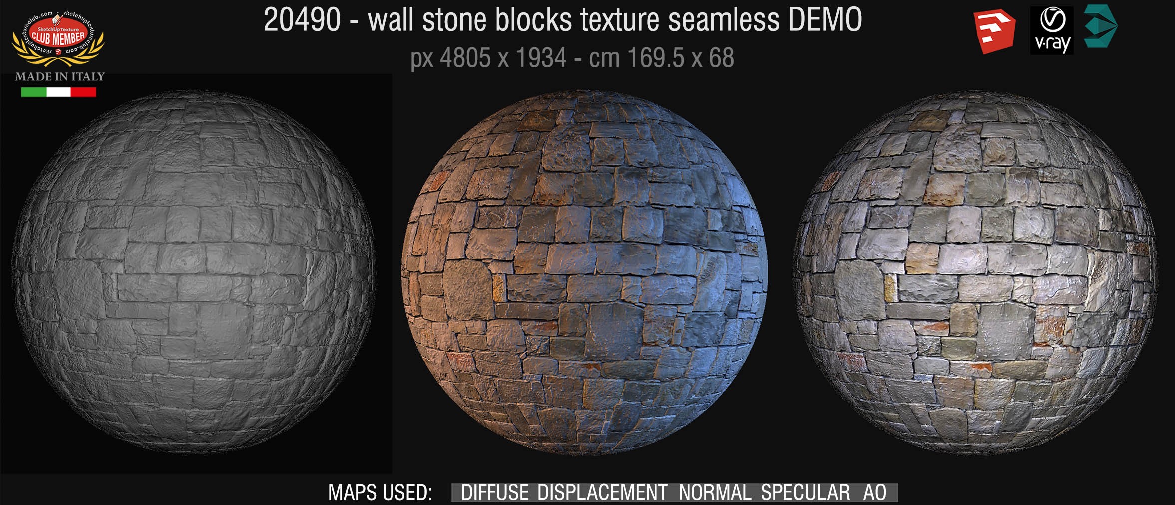 20940 HR Wall stone blocks texture + maps DEMO