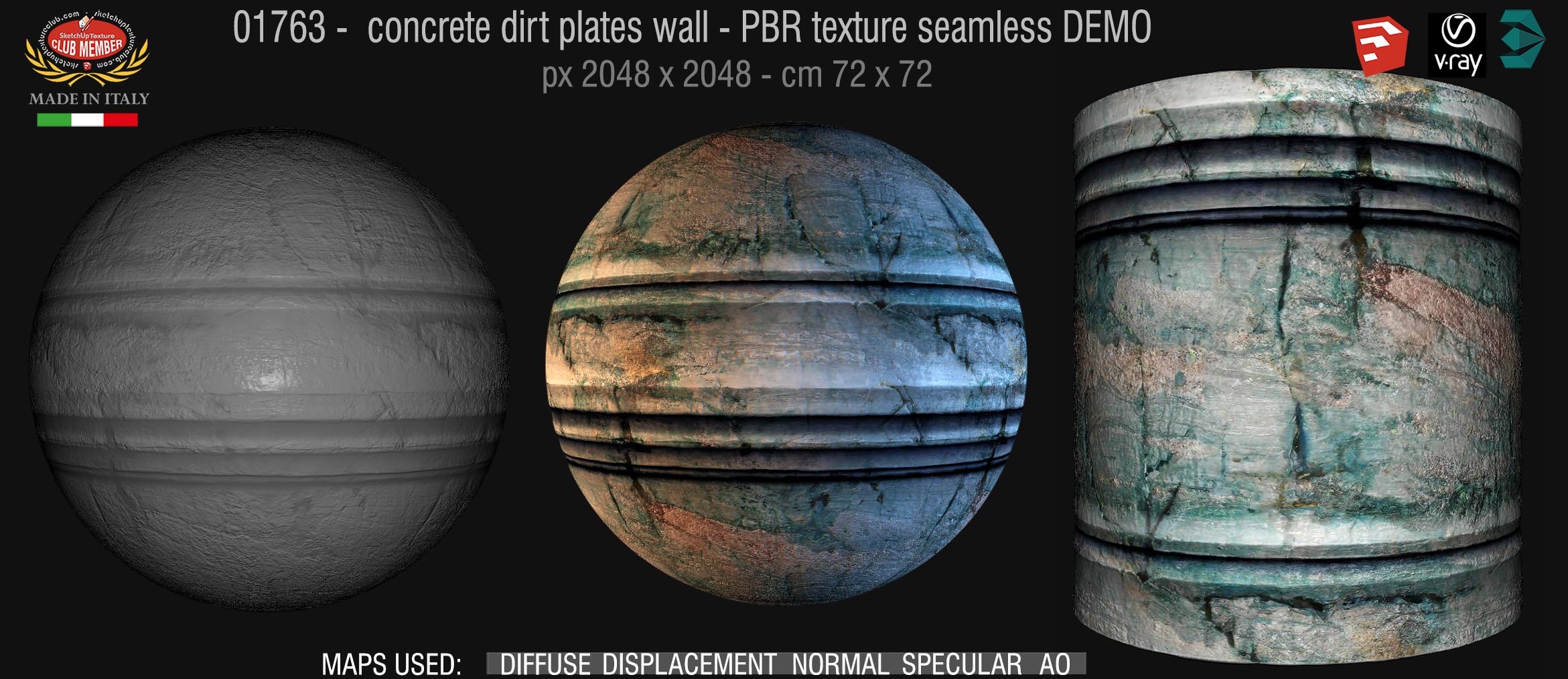 01763 Concrete dirt plates wall PBR texture seamless DEMO