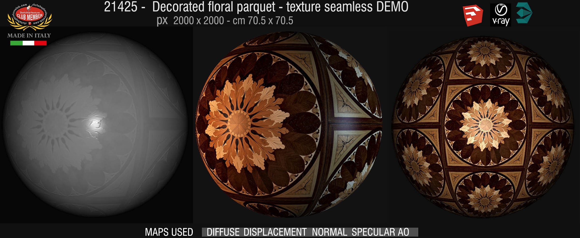 21425 decorated floral parquet texture seamless + maps DEMO