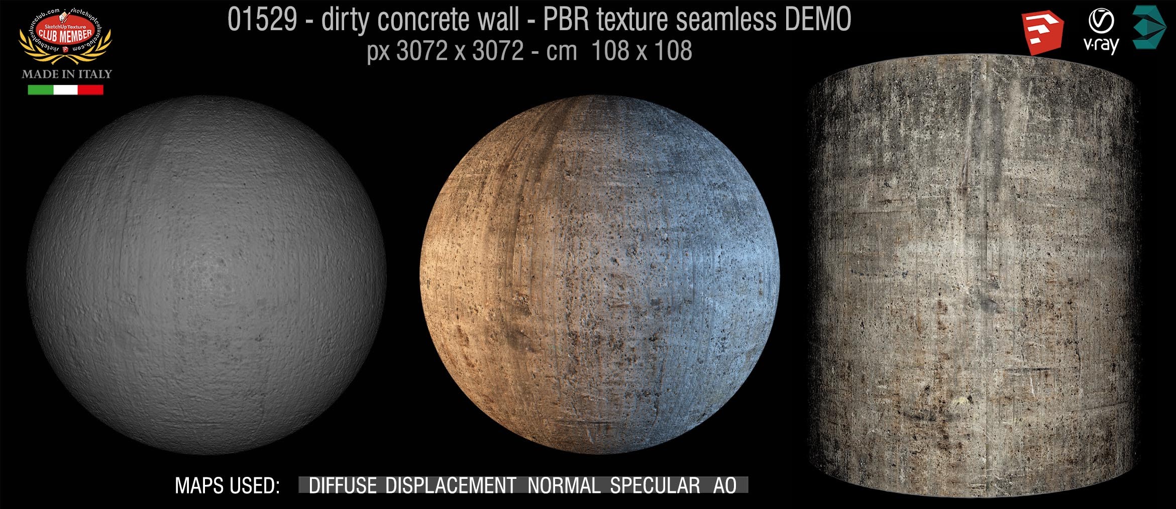 01529 Concrete bare dirty wall PBR texture seamless DEMO
