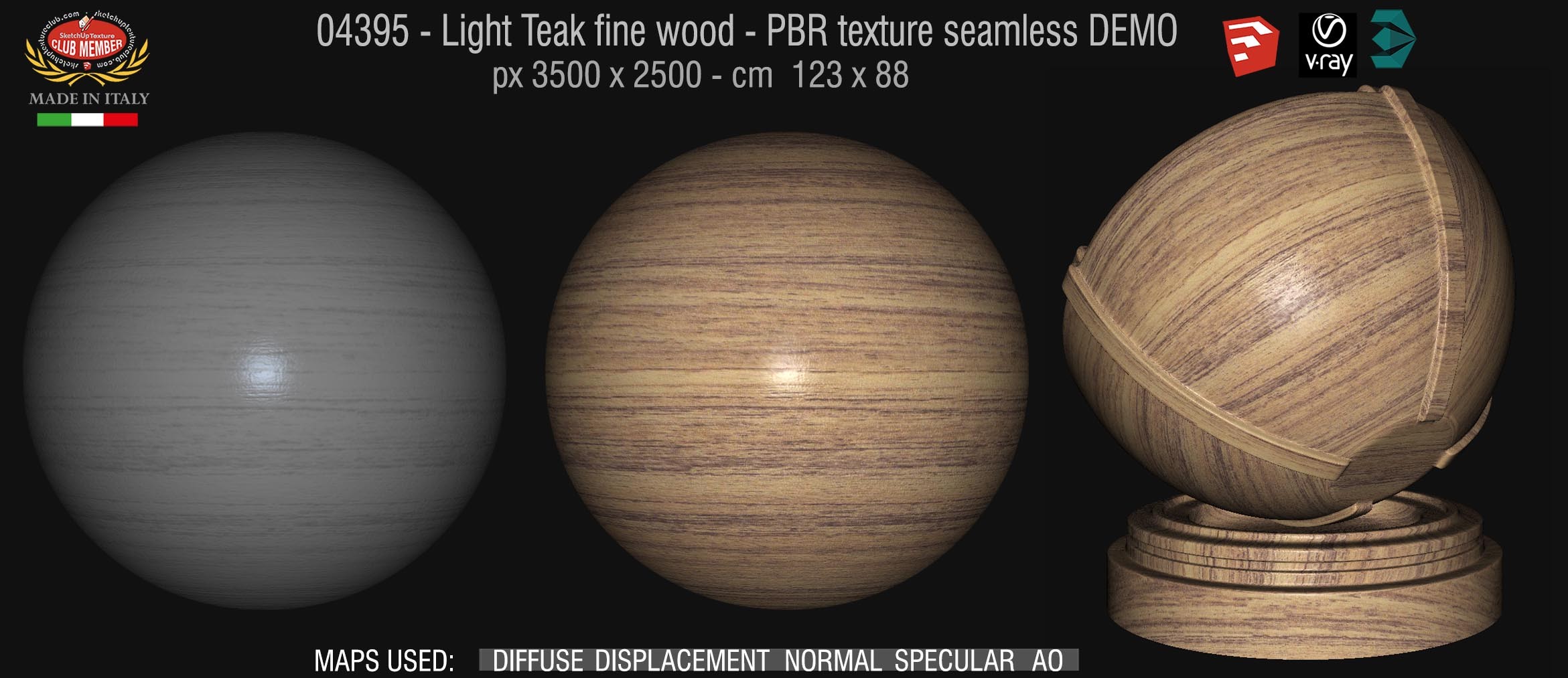 04395 Light Teak fine wood - PBR texture seamless DEMO