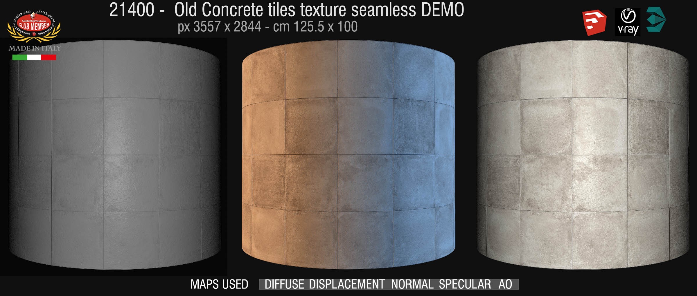 21400 old concrete tiles texture seamless + maps DEMO