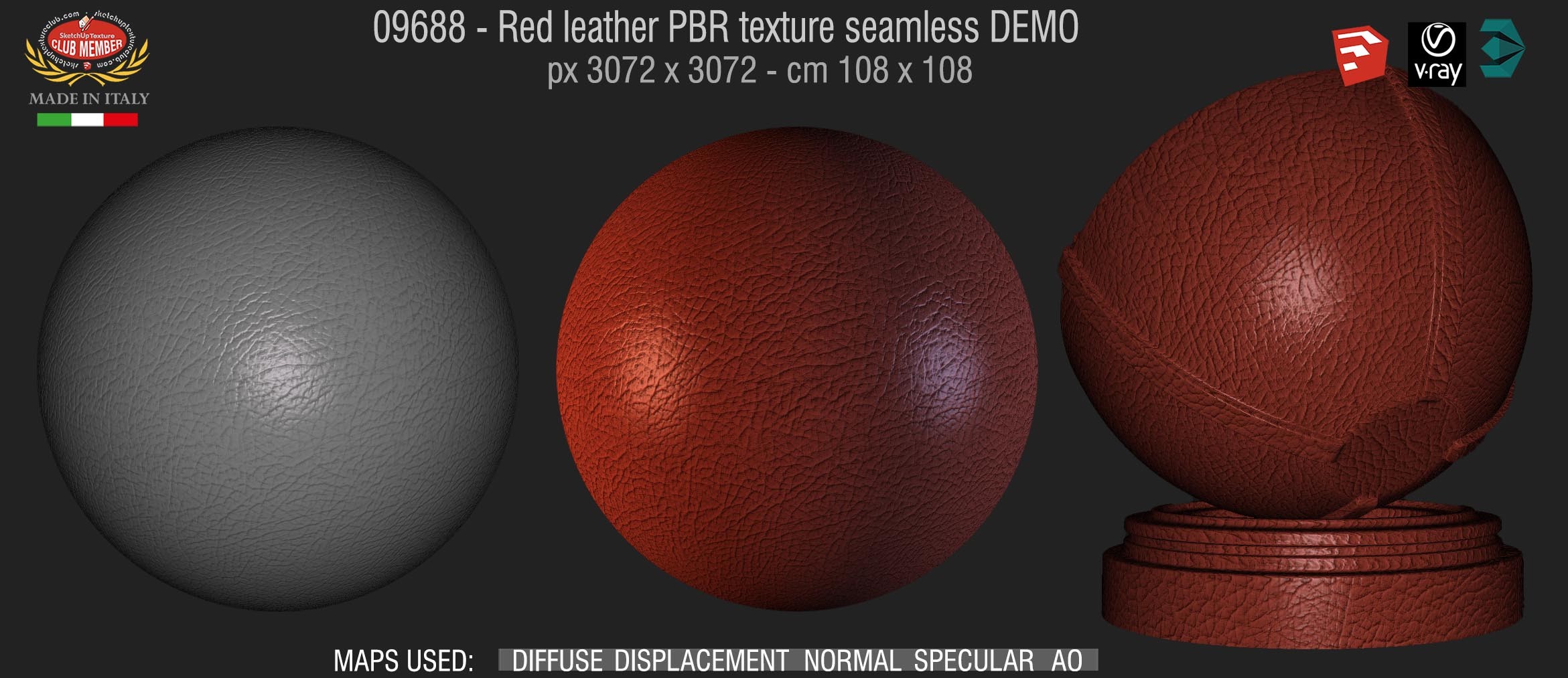 09688 Red leather PBR texture seamless DEMO