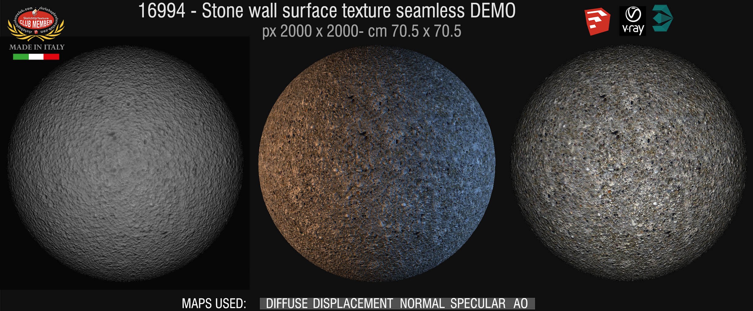 16994 Stone wall surface texture seamless + maps DEMO
