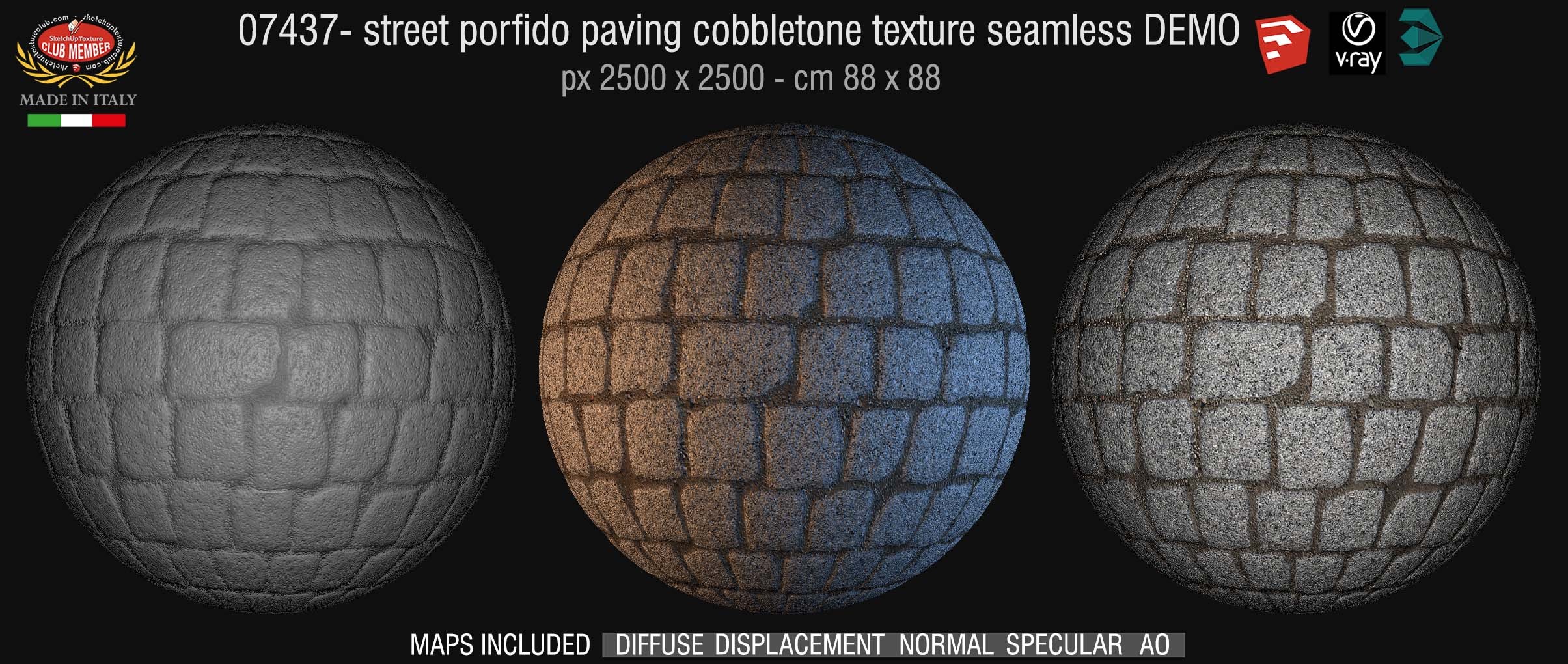 07437 HR Street paving cobblestone texture + maps DEMO