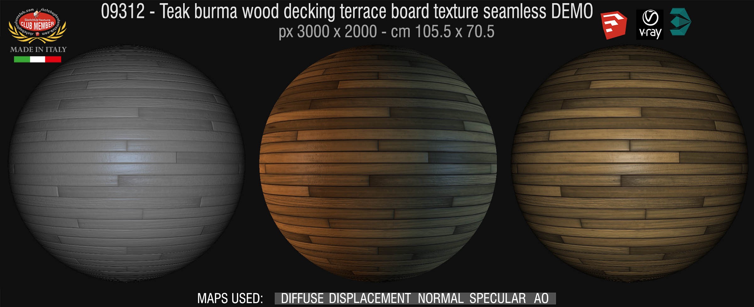 09312 HR Teak burma wood decking terrace board texture seamless + maps DEMO