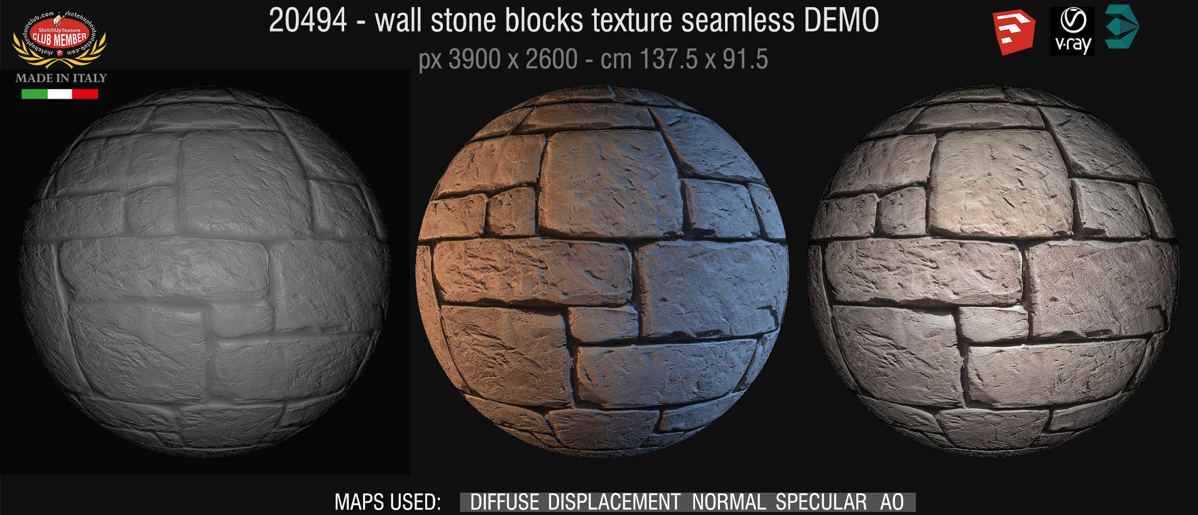 20494 HR  Wall stone blocks texture + maps DEMO