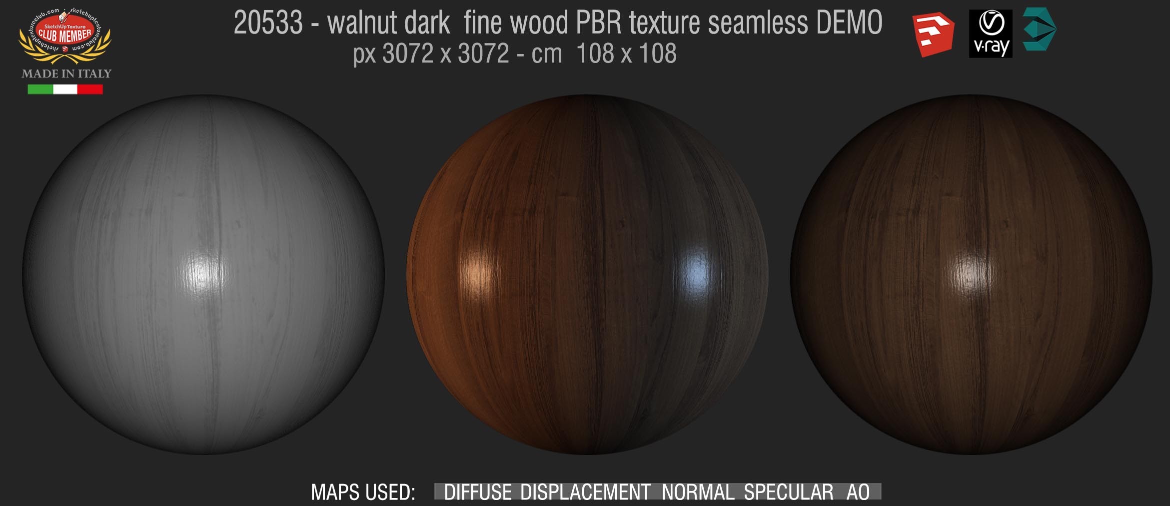 20533 Walnut dark fine wood PBR texture DEMO