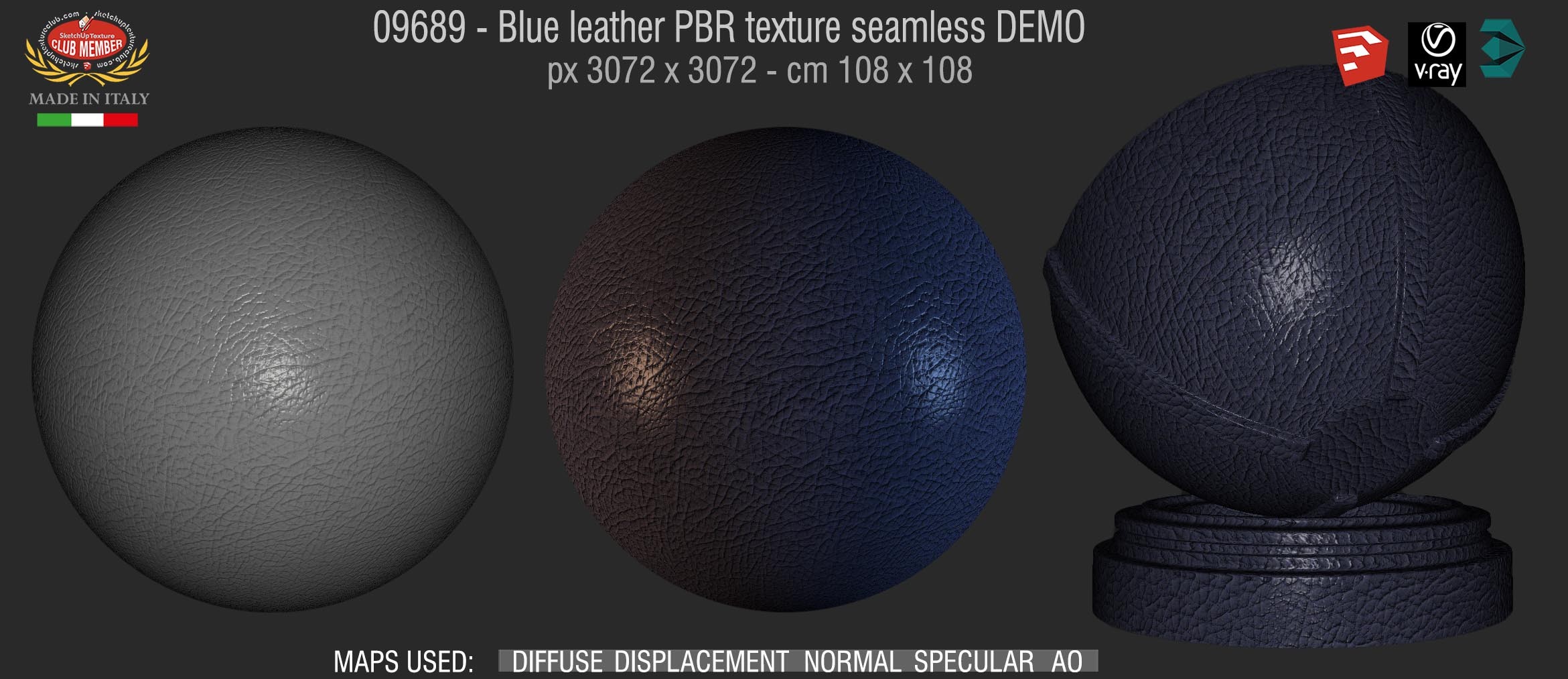 09689 Blue leather PBR texture seamless DEMO