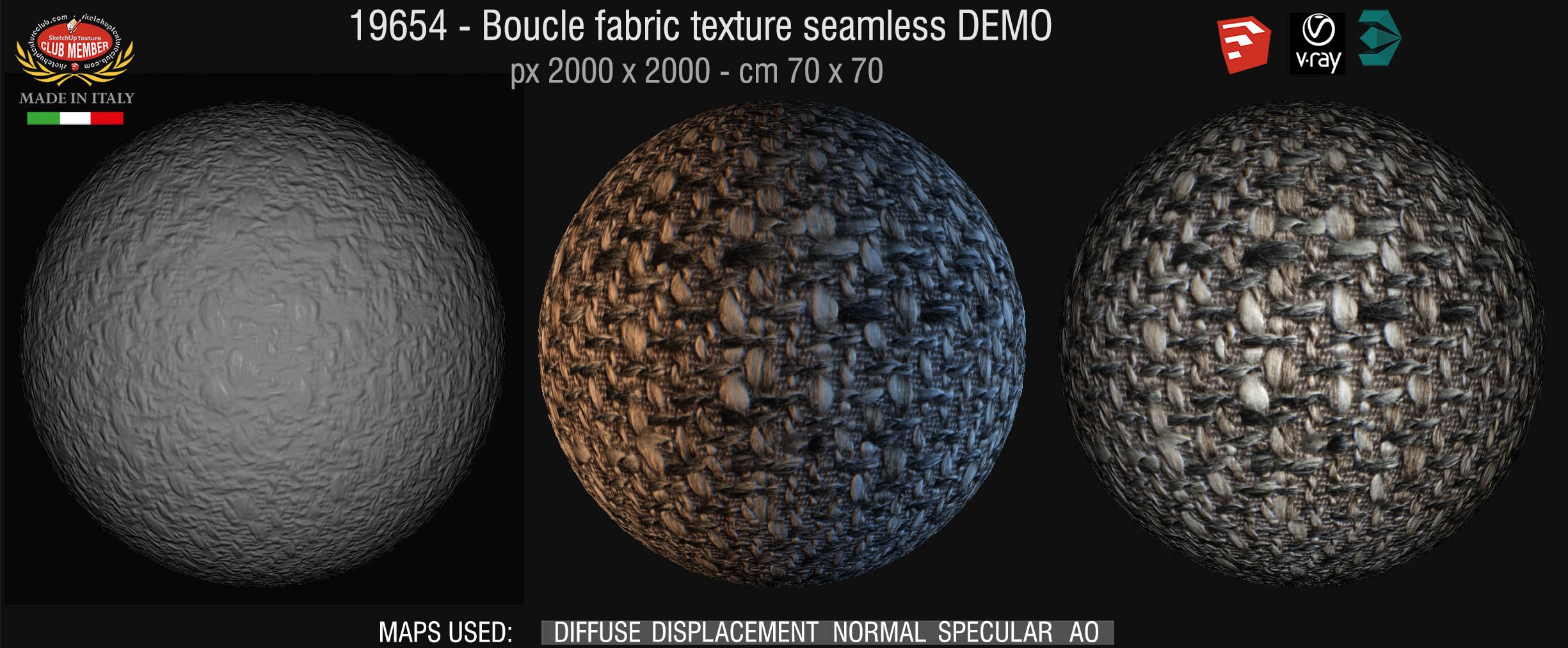 19654 Boucle fabric texture seamless + maps DEMO