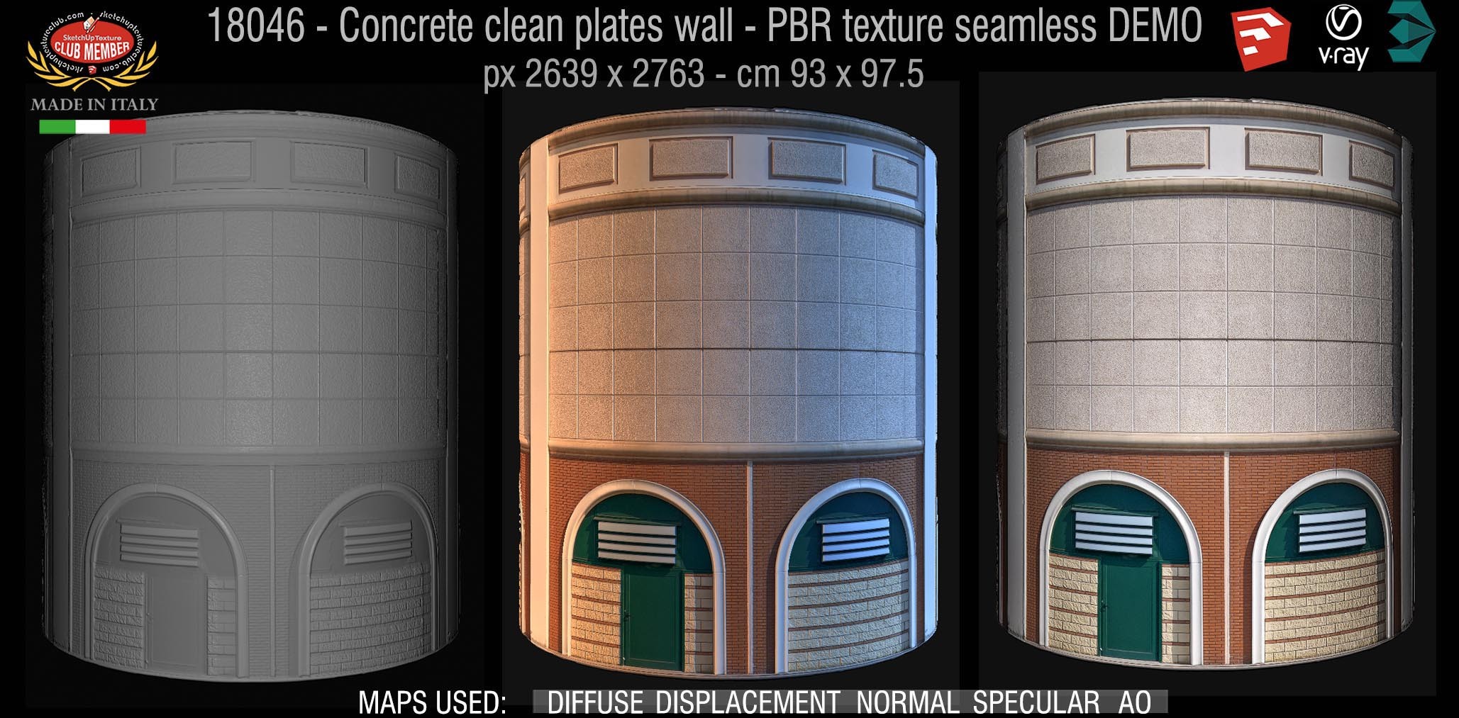 18046 Concrete clean plates wall PBR texture seamless DEMO