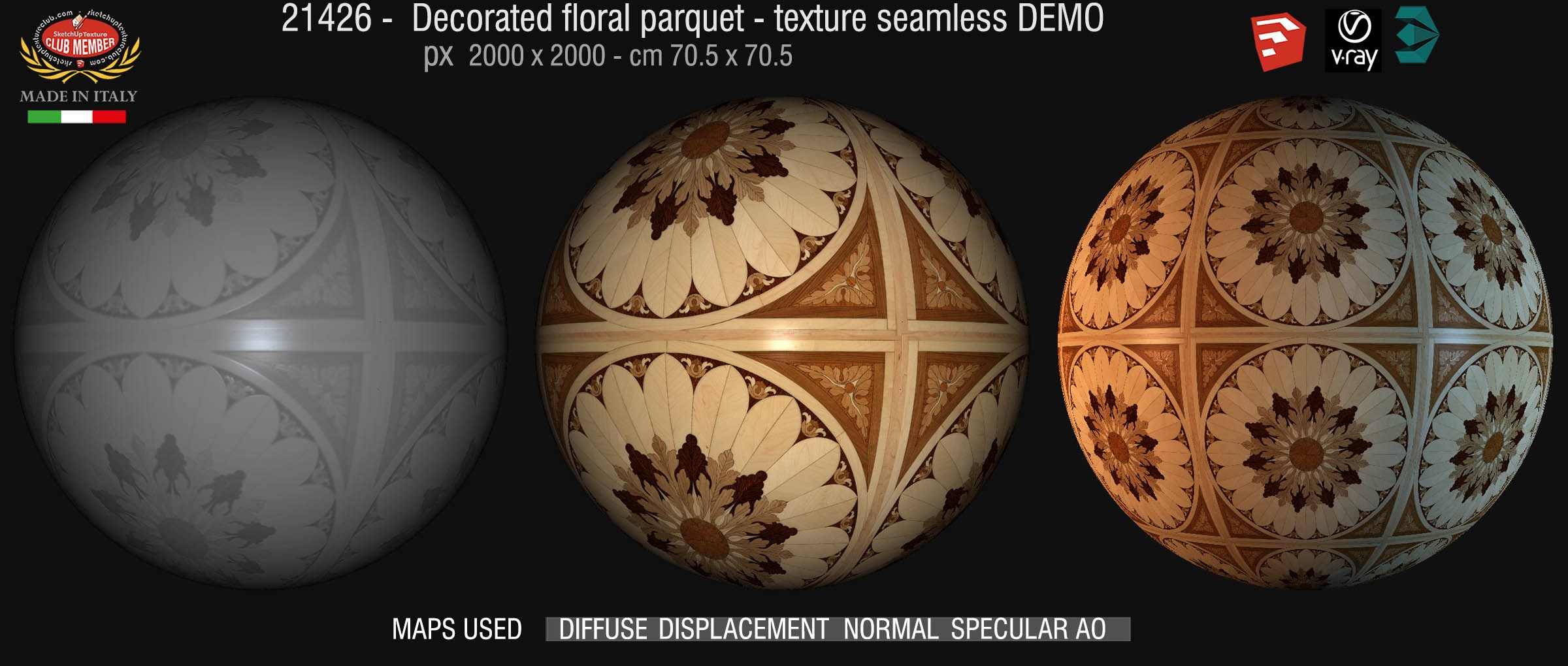 21426 decorated floral parquet texture seamless + maps DEMO