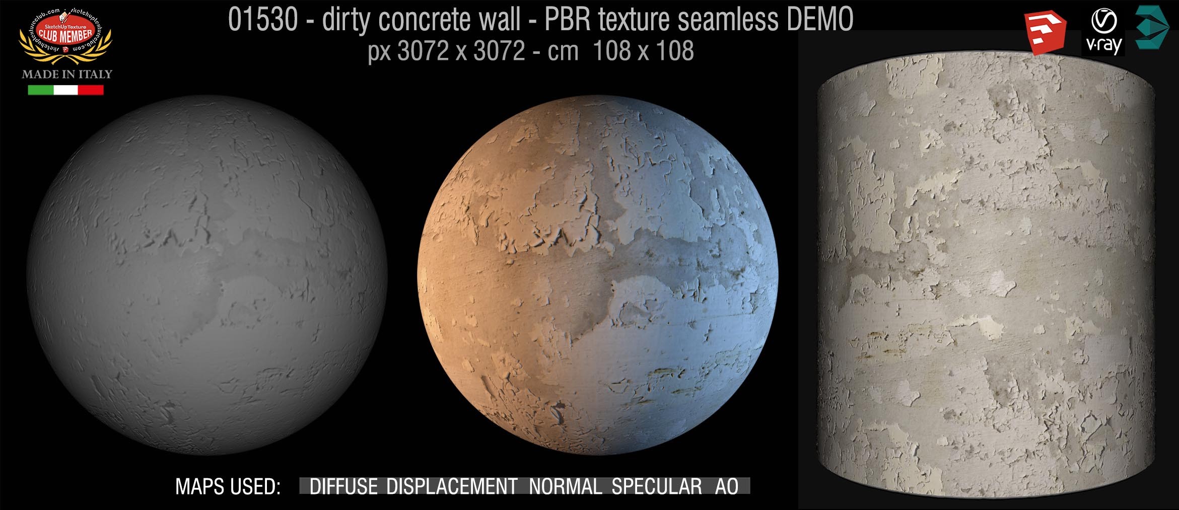 01530 Concrete bare dirty wall PBR texture seamless DEMO