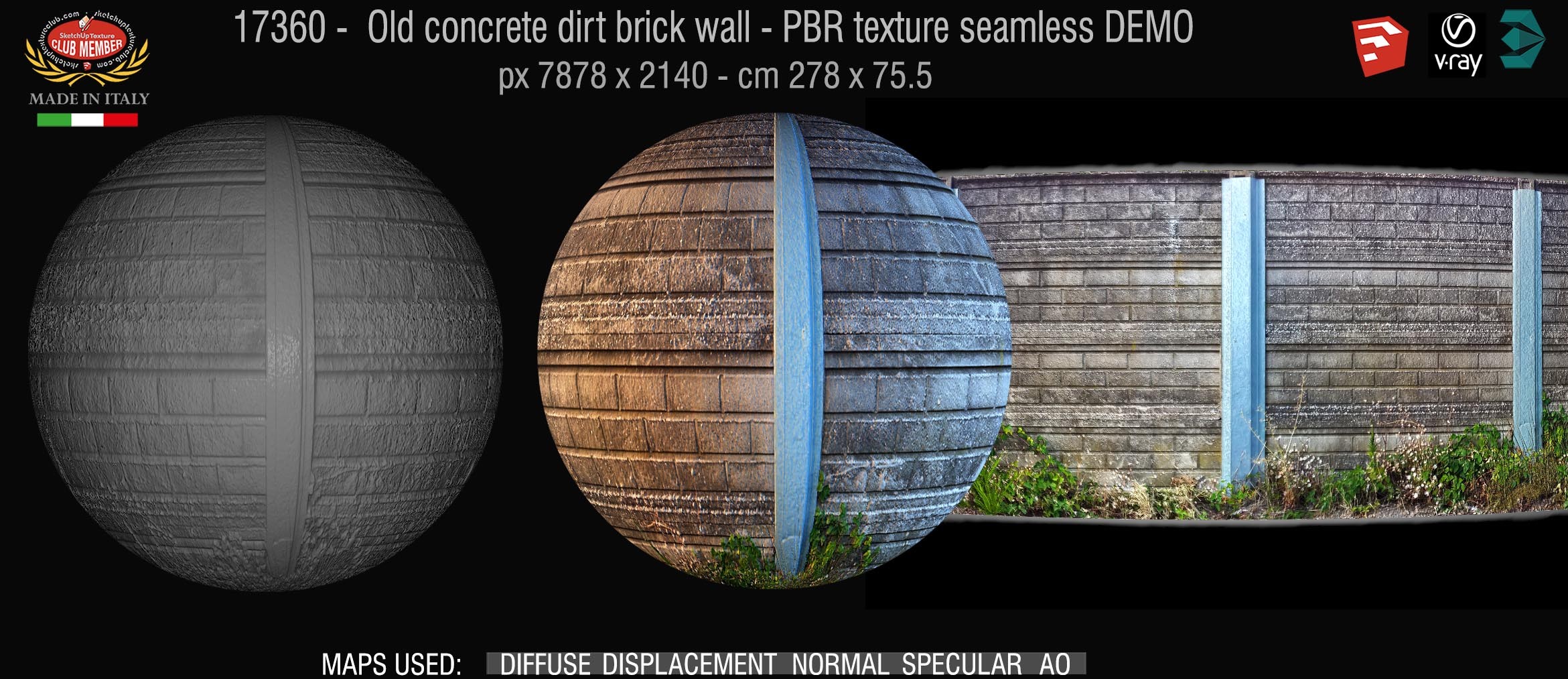 17360 Old concrete dirt brick wall PBR texture seamless DEMO