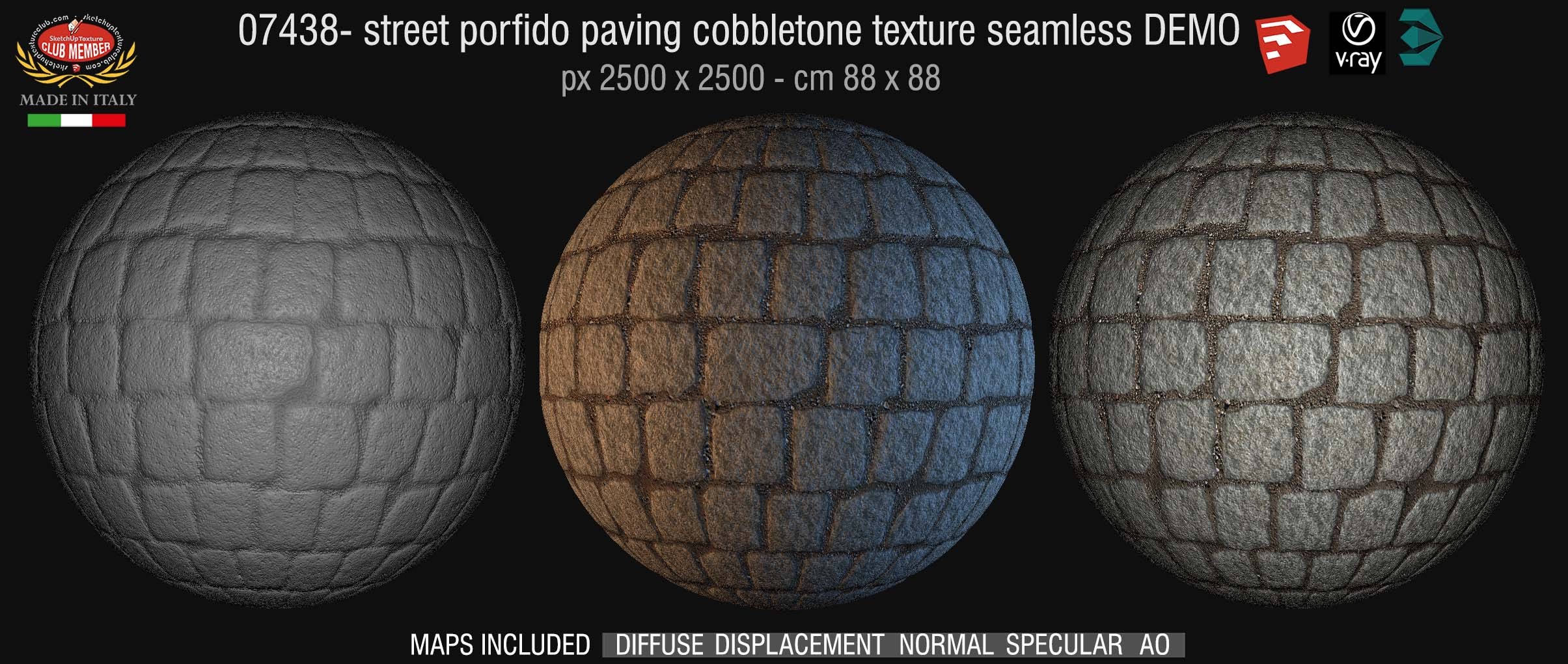 07438 Street porfido paving cobblestone texture seamless + maps DEMO